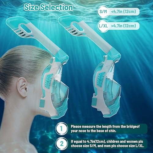 Miniatura 5 de Máscara de esnórquel de cara completa, máscara de esnórquel con soporte de cámara desmontable, vista panorámica de 180 grados, antifugas, equipo de