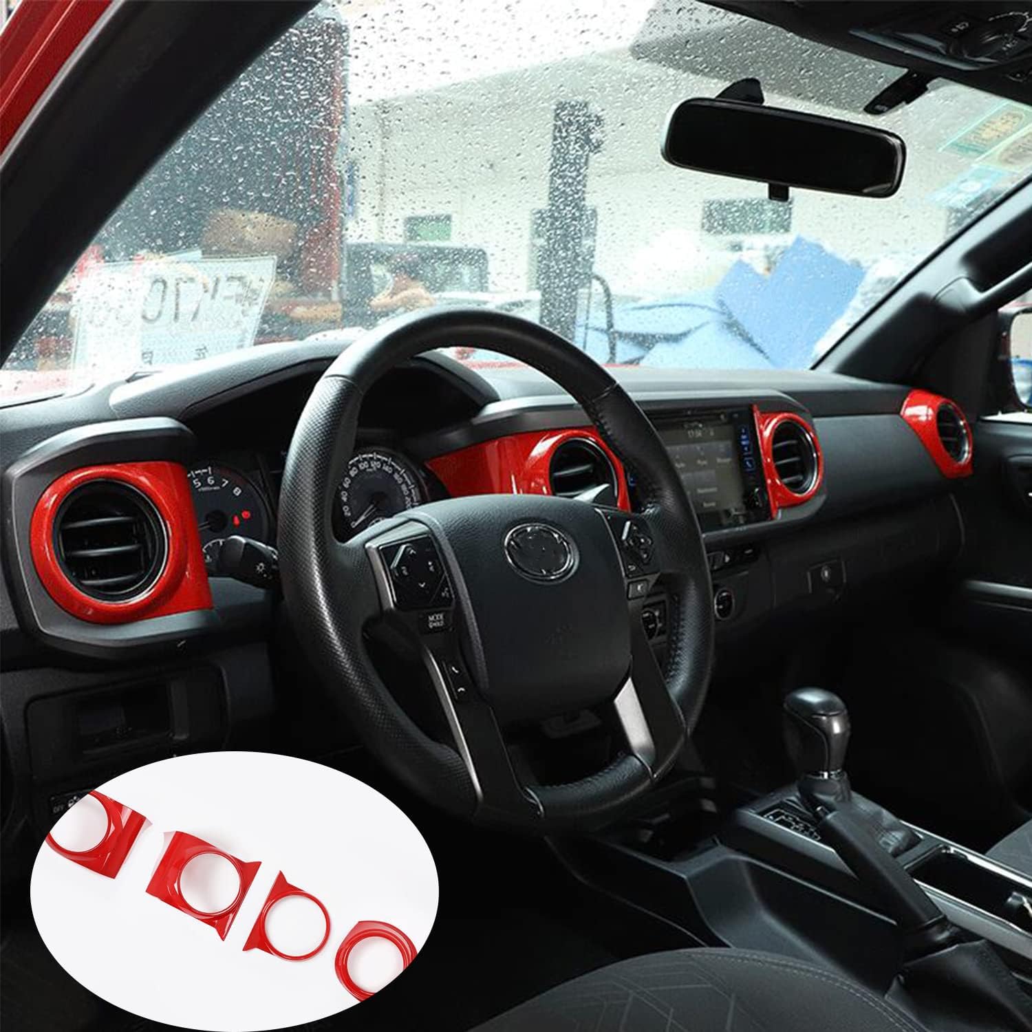 Car Accessories for Toyota Tacoma 2016 2017 2018 2019 2020 2021 2022 Dashboard Central Console Air Conditioning Vent Frame Cover Trim 4pcs (Red)