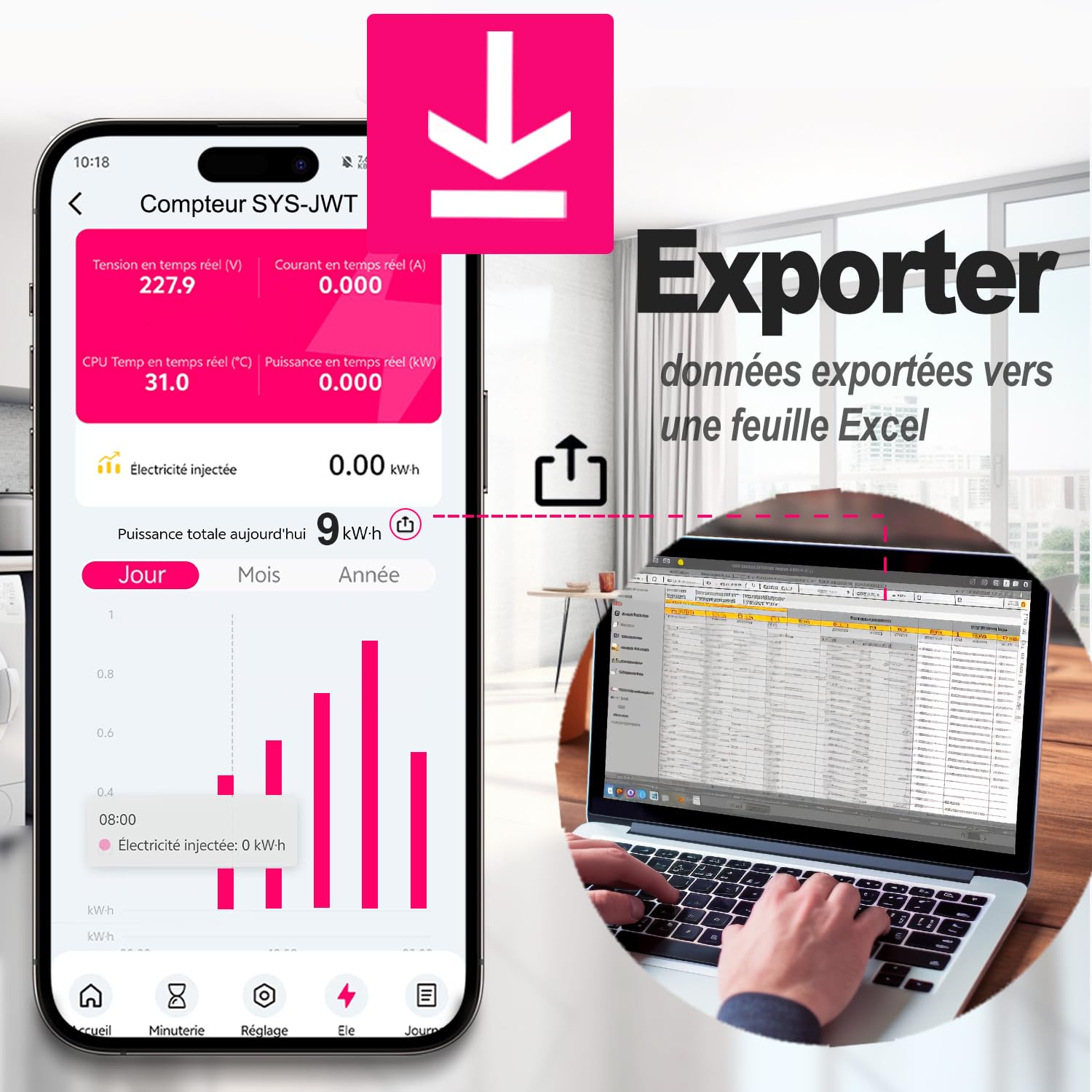 TONGOU Licznik energii WiFi – 50 A – 1-fazowy, LCD cyfrowy licznik prądu, szyna montażowa DIN z resetowaniem zasilania, monitorowanie prądu, pilot zdalnego sterowania, przełącznik przekaźnikowy