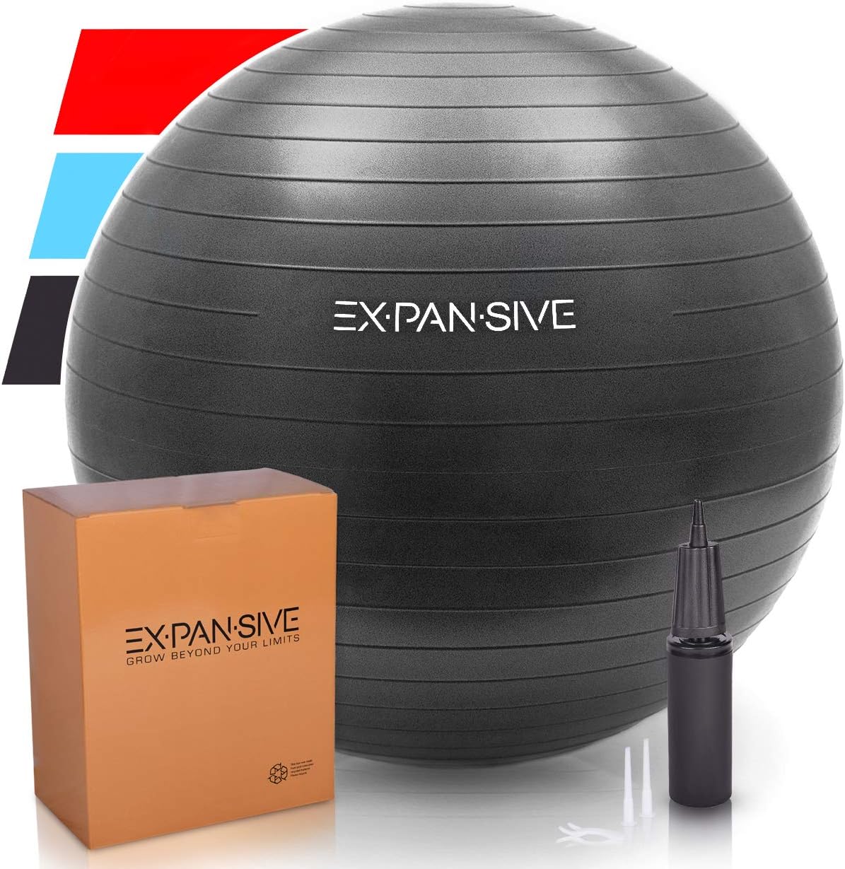 Expansive Living Exercise Ball (45cm-75cm) - 2,000 lbs Stability Ball. Anti Burst & Heavy Duty for Yoga, Balance and Birthing. Physio Ball | Office Chair | Professional Grade Swiss Ball