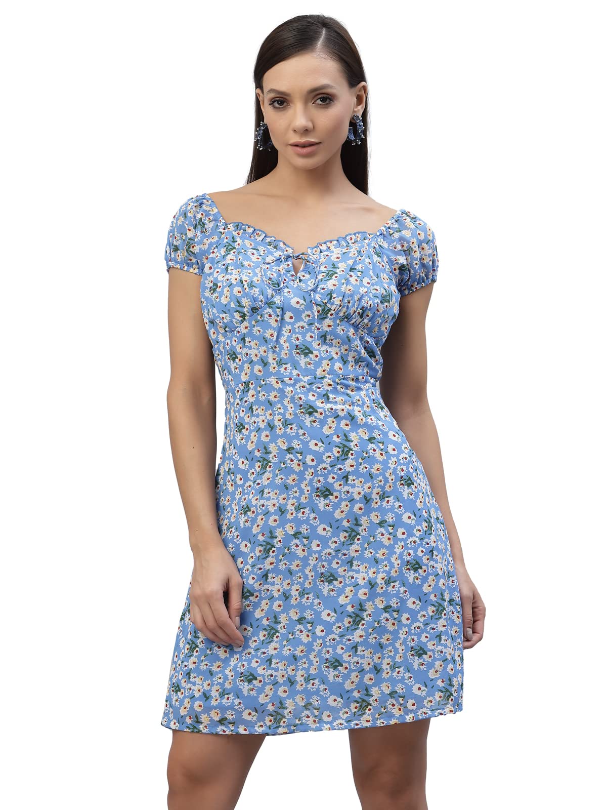 aayu AA#0154 Floral Print Women Fit and Flare Casual Party Mini Dress for Women and Girls-picture-5