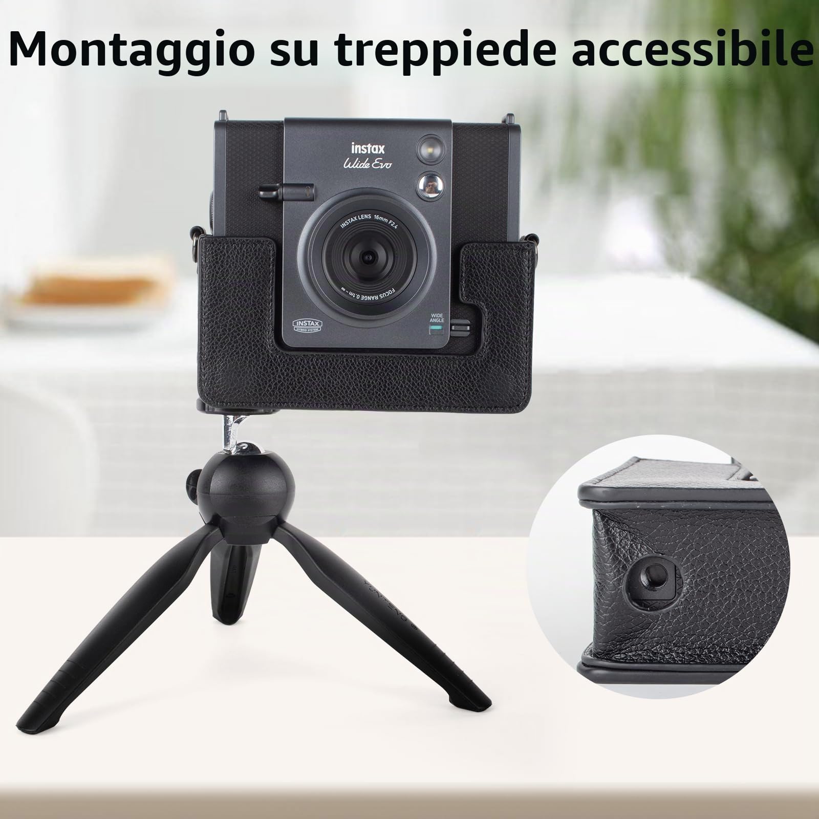 Custodia Instax Wide EVO, cover protettiva compatibile con la fotocamera istantanea ibrida Fujifilm Instax Wide EVO, custodia in pelle PU con tracolla regolabile - Nero retrò