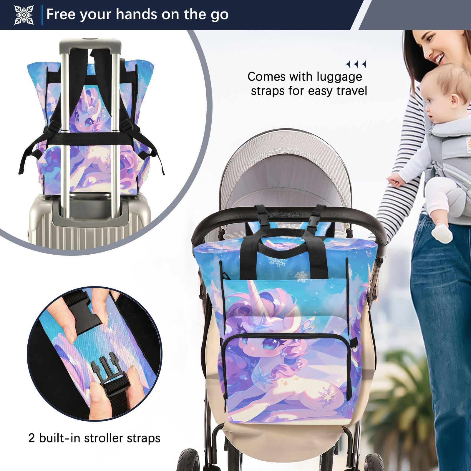 Dibujos Animados Lindo Unicornio Bolsa de Pañales Mochila de Viaje Gran Capacidad Bolsas para Mamá Papá Mujeres Niñas
