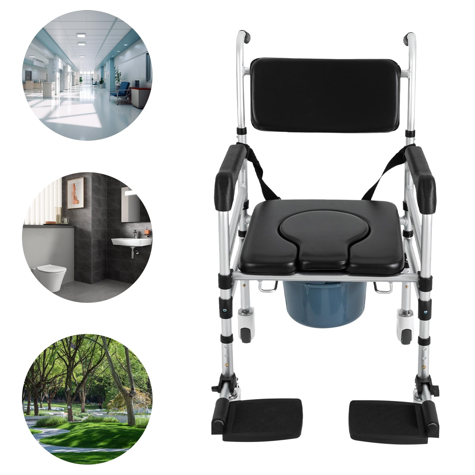 Silla de ducha con ruedas, silla de ducha con inodoro, taburete de ducha plegable, silla de inodoro con ruedas para baño, hogar de ancianos y hogar para duchas, transporte