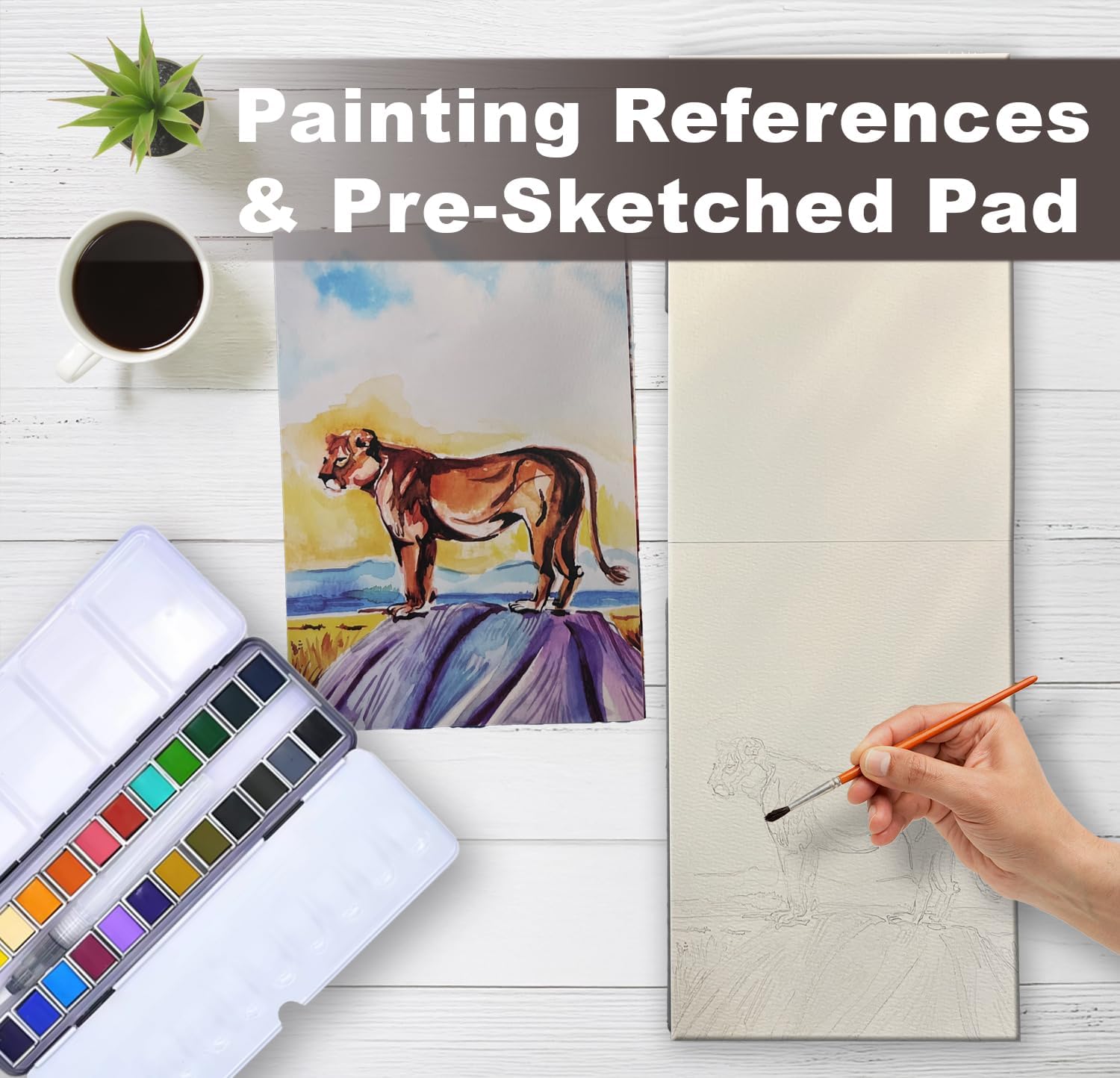 Cottontail Art Watercolors Painting Kit with Video Tutorials, Artist Grade Painting Supplies, Instruction Books, Pre-Sketched Sheets and Reference Prints. Art Gift for All Levels (Animals & Nature)