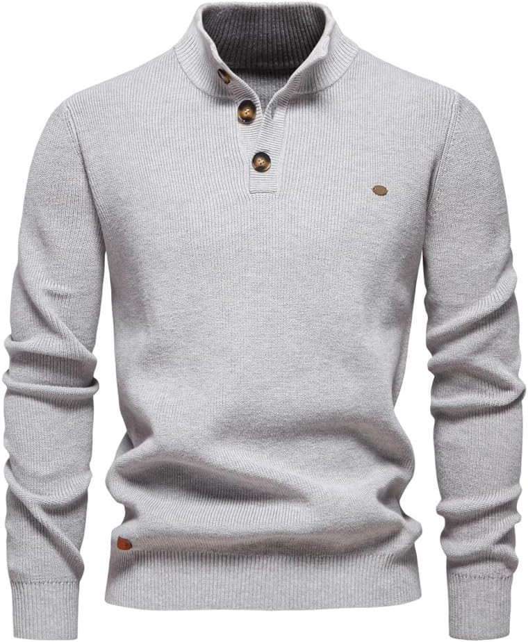 Men's Quarter Zip Pullover Sweater Slim Fit Casual Mock Neck Cable Knit Long Sleeve Soild Sweaters