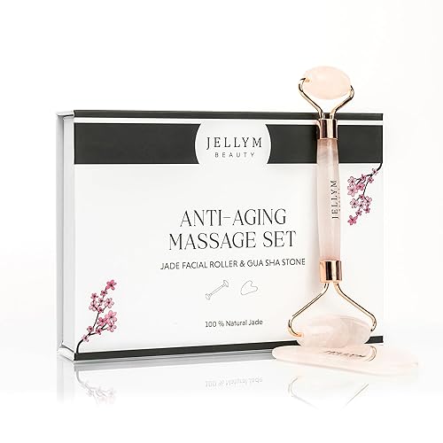 Miniatura 1 de Juego de rodillo de jade y Gua Sha para masaje facial y drenaje linfático  Mejora la circulación, reduce la inflamación, mejora la absorción del