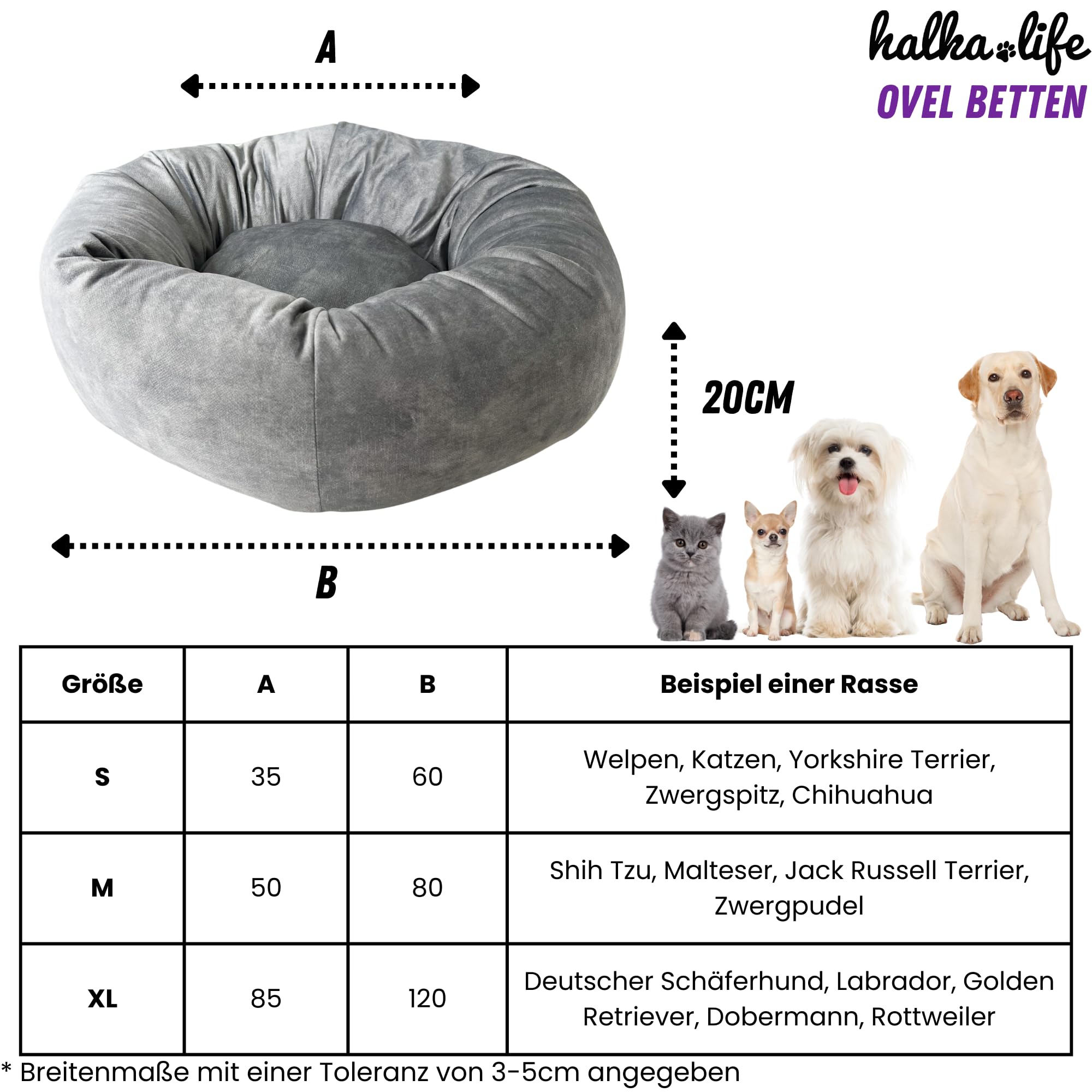 Donut Haustierbett, Bezug abnehmbar zum Waschen, Katzenbett, rundes Hundekissen mit hochgezogenen Rändern, tierfreundliches Polstermaterial (M (80cm))