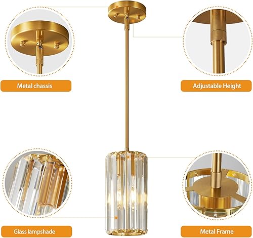 Miniatura 5 de zhllmq Lámpara colgante de oro moderna, mini candelabros de cristal, ajustable, para cocina, isla, comedor, pasillo, dormitorio (3 unidades)