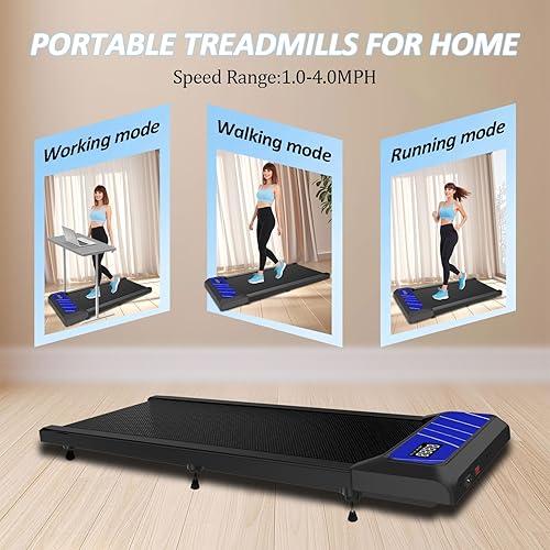 Miniatura 2 de Caminadora con inclinación, caminadora debajo del escritorio para oficina en casa, almohadilla plegable compacta de 2.5 HP, capacidad de 265 libras,
