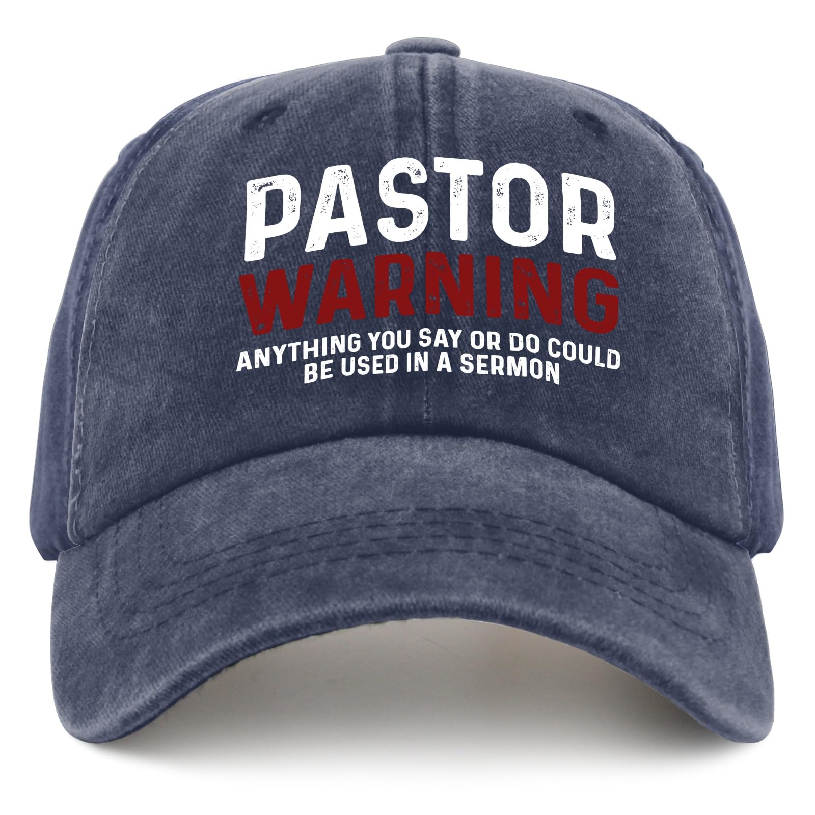 Beafoliya Pastor Warning Hat,Funny Pastor Appreciation Gifts,Pastor Gifts for Men Women,Handmade Hat,Thank You Gifts for Pastor Navy Blue