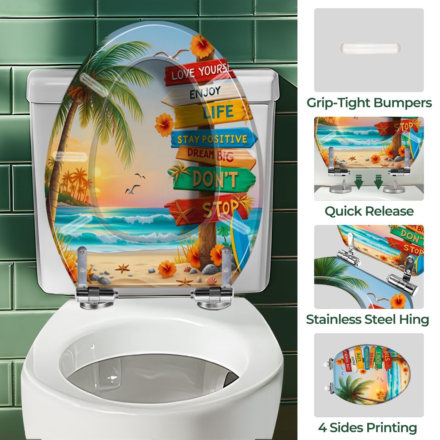 Tapa de inodoro alargada decorativa de resina para baño