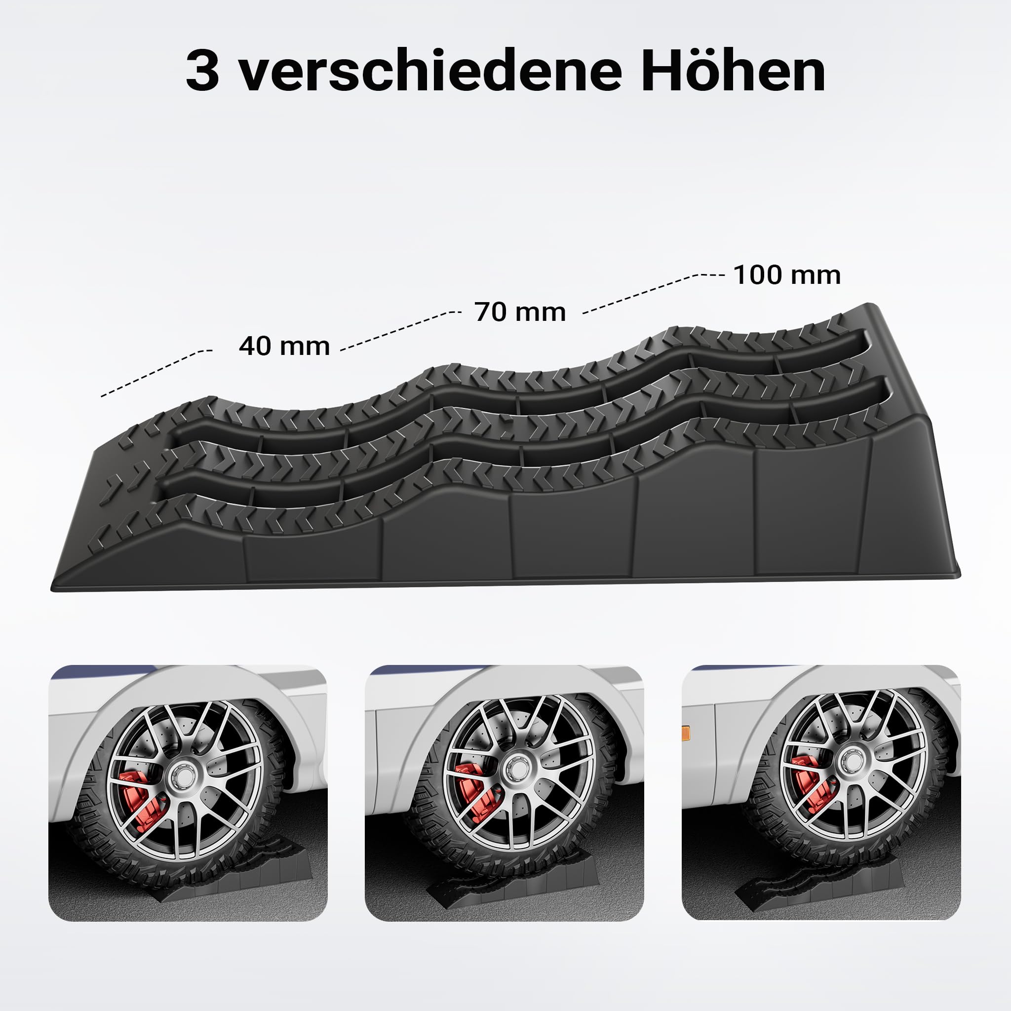 XPOtool Auffahrkeile Wohnmobil 2 Stück 40/70/100 mm 3,5 t Auffahrkeile Set für Wohnwagen mit Tragetasche und Wasserwaage