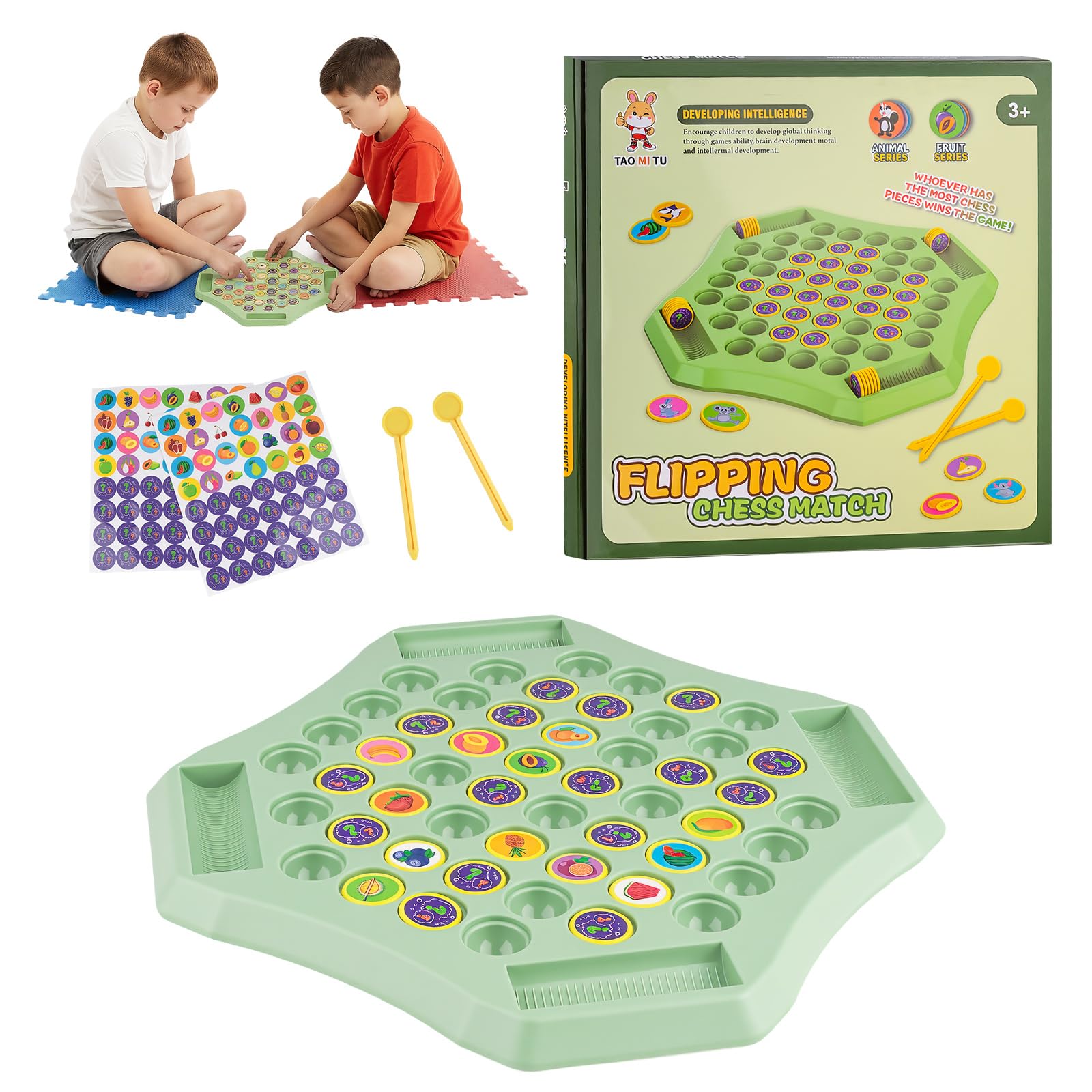 Flip Match Board Games - Intellectual Memory Flip Matching Game with 56 Chess, Memory Flip Games Chess Board for Kids/Family Game Night, Educational Toy for Children Christmas/Brithday - Fruit