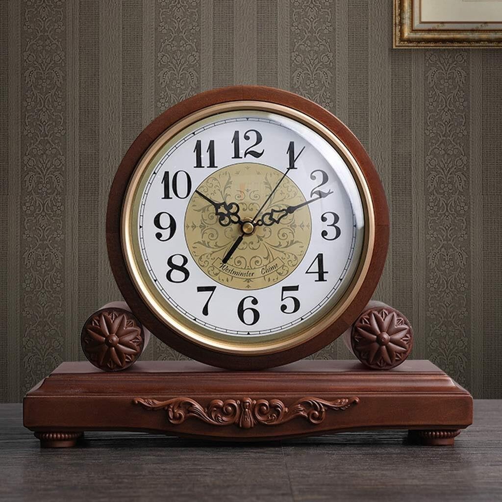 Mantel Clock Desk Clock Simple Table Clock Ornaments Living Room Creative European Retro Pendulum Clock Office Desktop Clock Table Clock for Mantlepiece (Bruin 29x23cm)