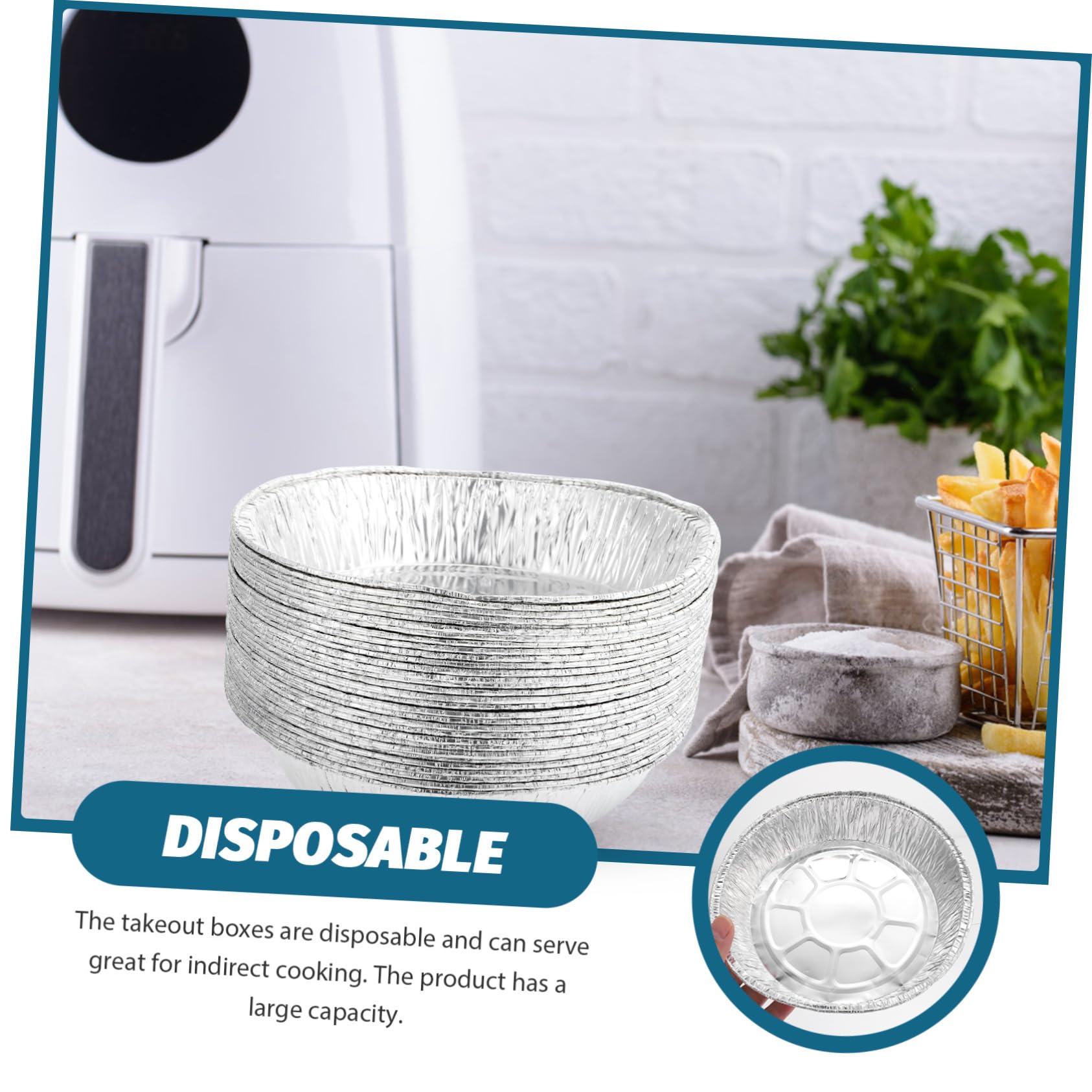 INOOMP 50Pcs Disposable Aluminum Foil Bbq Food Holders Portable Containers for Air Fryer for Baking and Serving Food