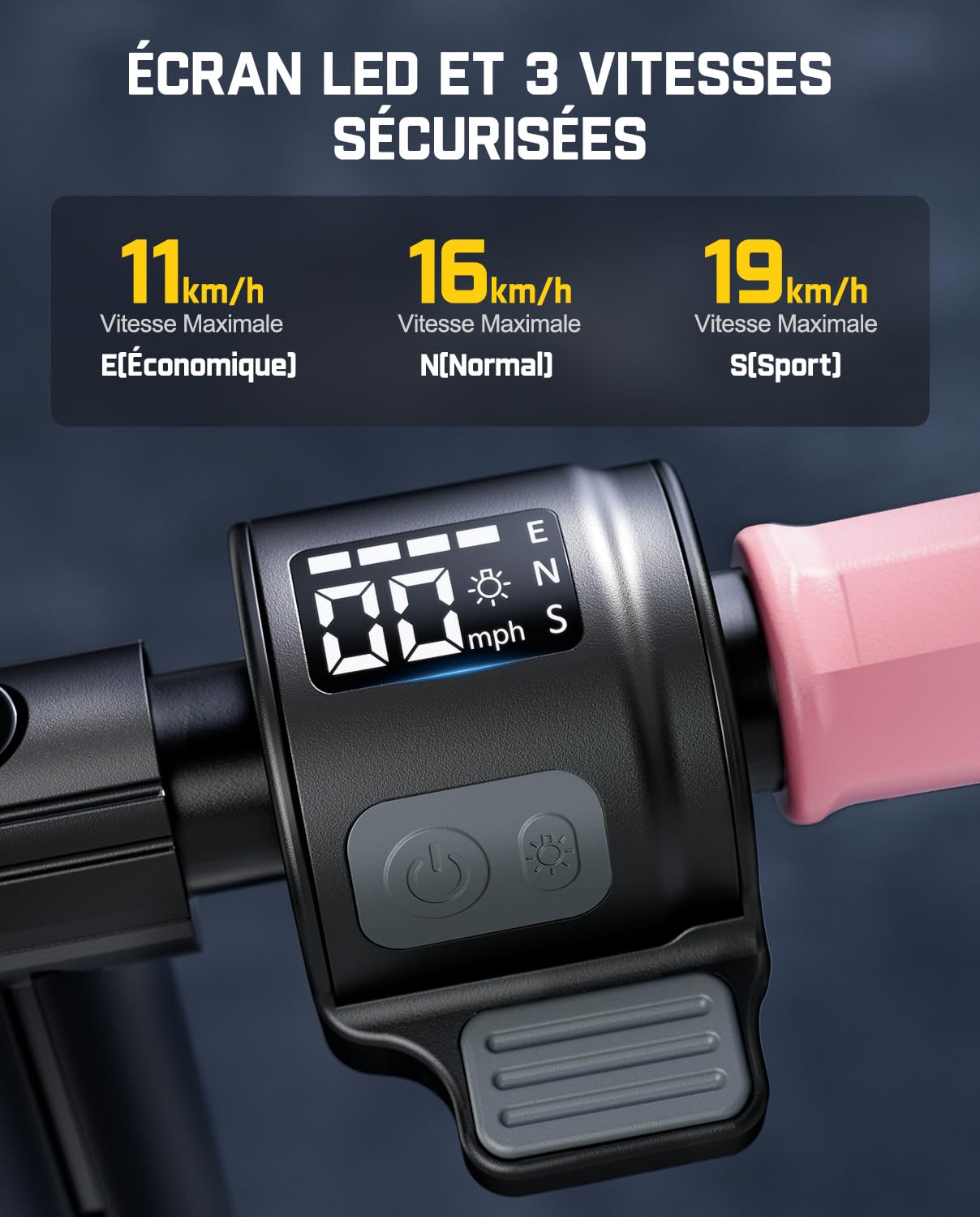 FanttikRide T9 Trottinette Électrique Enfant, 11/16/19 km/h | Affichage LED de la Batterie, Hauteur Réglable, Pliable, 130-170 cm, jusqu'à 40 Minutes d'autonomie, sans ABE