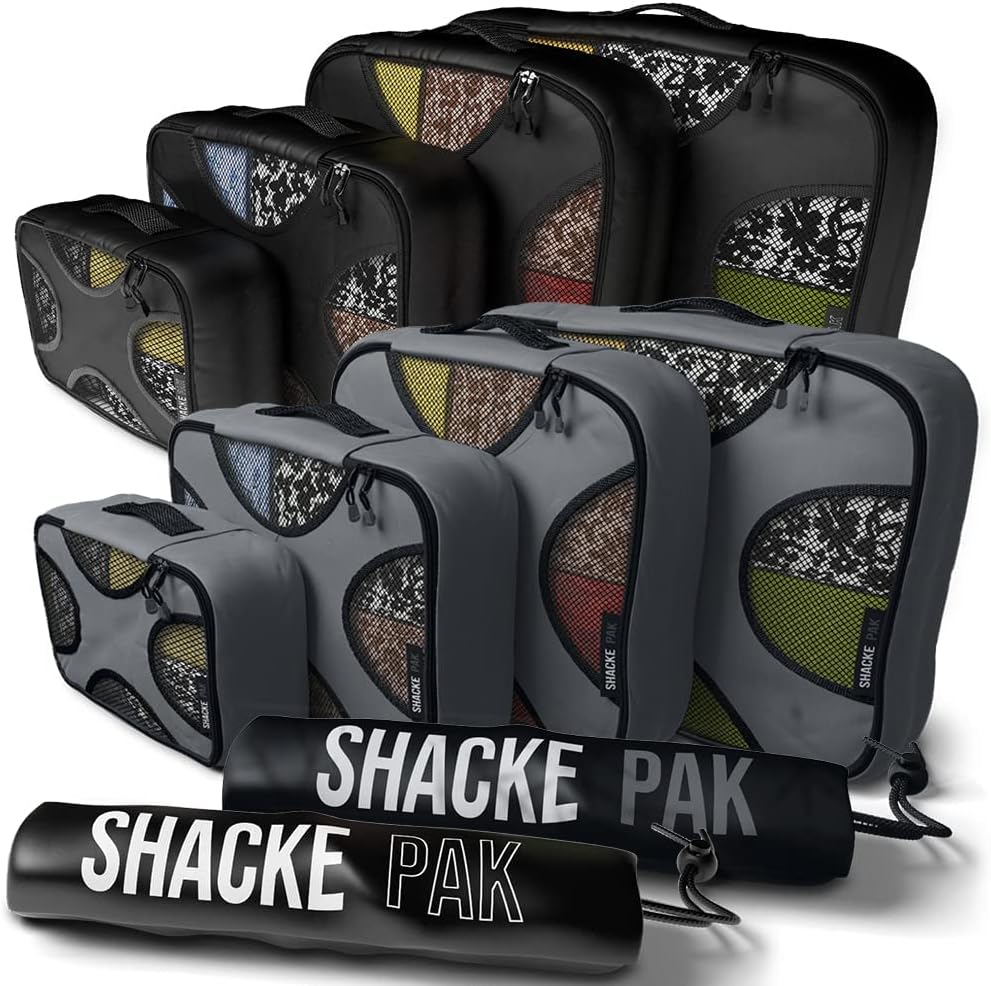 Shacke Pak - 5 Set Packing Cubes with Laundry Bag (Pure Black) & Shacke Pak - 5 Set Packing Cubes with Laundry Bag (Dark Gray)
