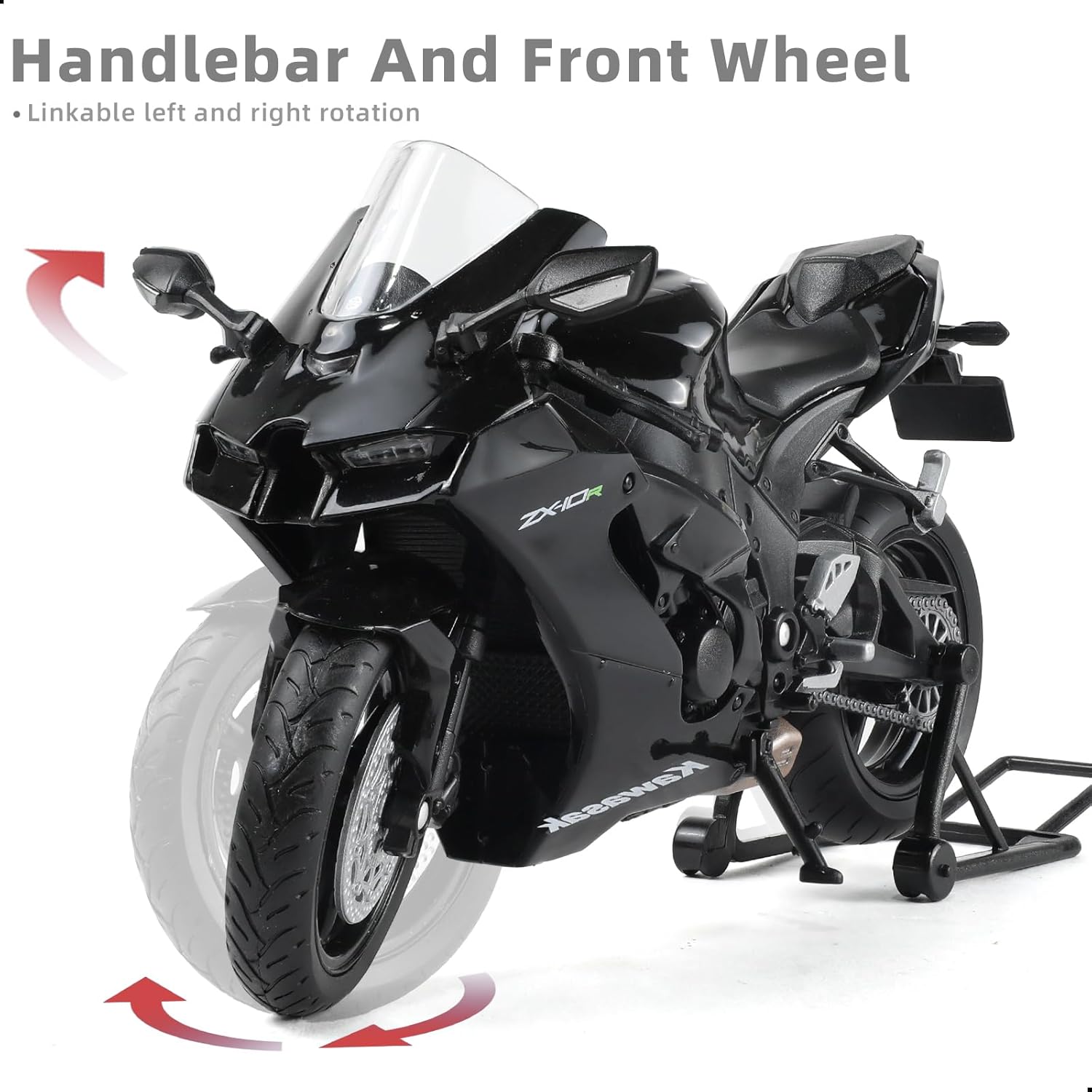 1:12 Motorcycle Model Toy for Kawasaki Ninja ZX-10R Metal Die-cast with Plastic Motorcycle Model for Welly No Assembly Required Mini Finished Moto Gift for Adult（Black）