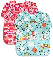 Vista 17 de Paquete de 4 delantales de pintura artística para niños con manga larga y 3 bolsillos para niños de 3 a 8 años, Azul y Amarillo