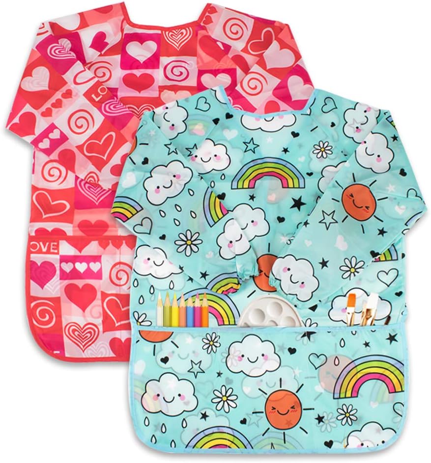 CUBACOKids Painting Apron, 2pcs Waterproof Art Smocks For Child 3-8 Years, Kids Smocks for Painting Aprons with Long Sleeve