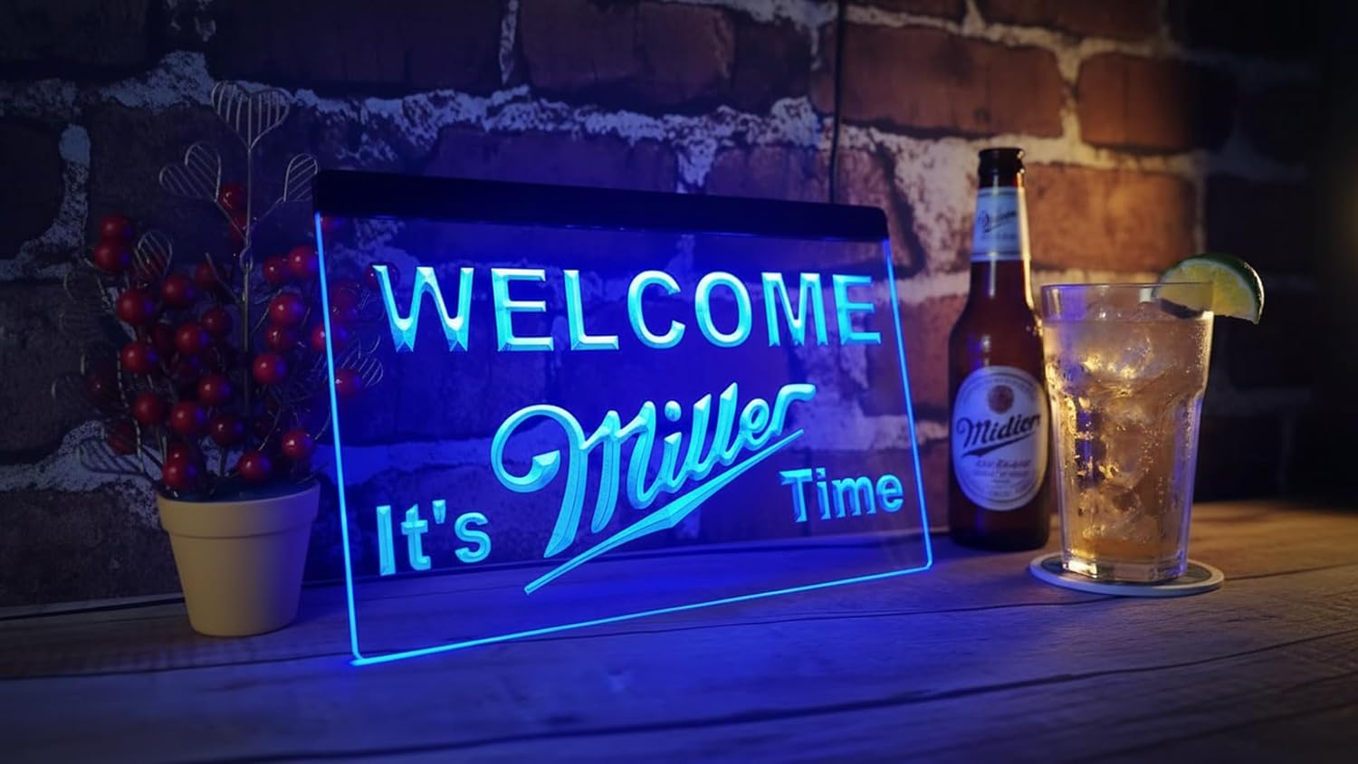 It's Miller Time Welcome LED Neon Wall Light Wall Decor Light Up Neon Sign Bedroom Bar Party Christmas Wedding Night Light (30x20cm, blue)