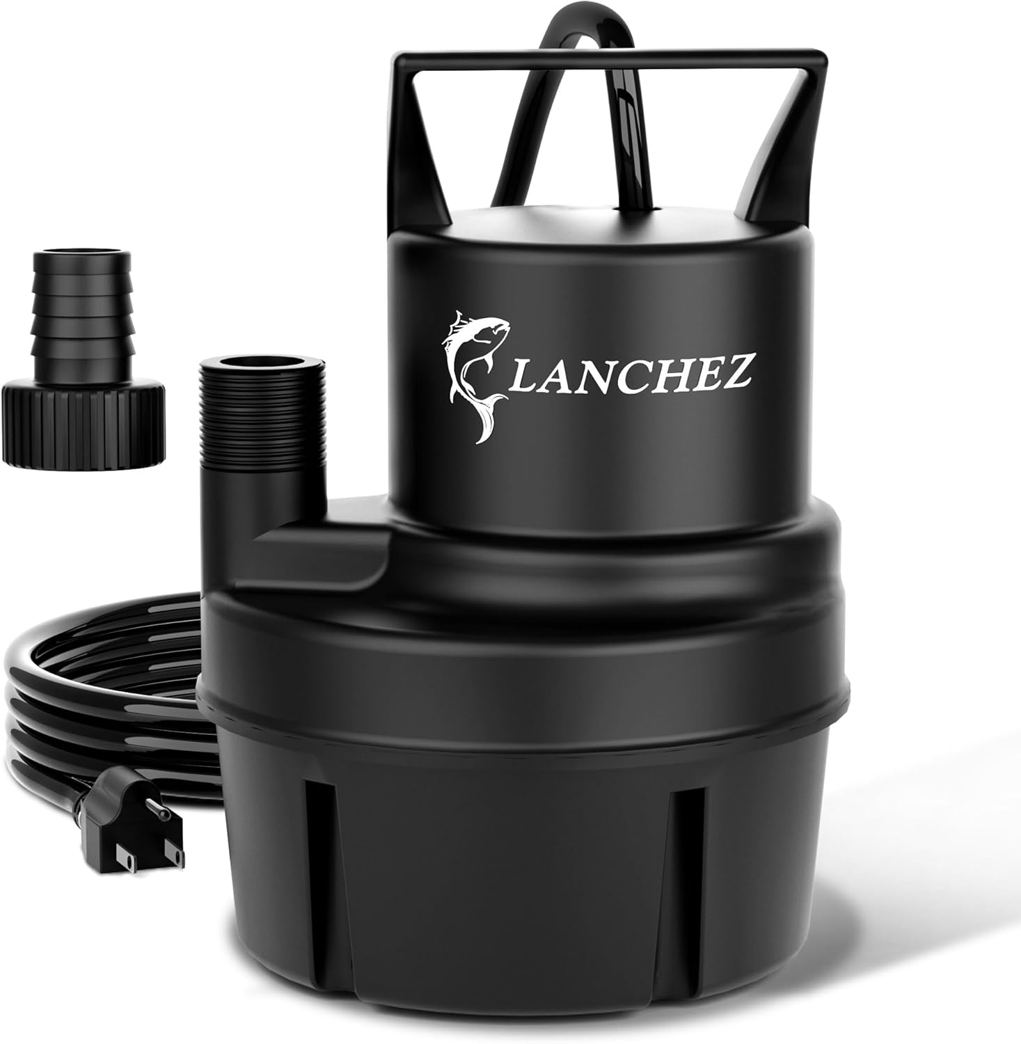 Lanchez Sump Pump, 1037 GPH Submersible Water Pump, 1/6 HP Portable Thermoplastic Low Suction Utility Pump With 25 Ft Cord for Swimming Pool, Basement, Garden Pond, Tubs Draining, Manual