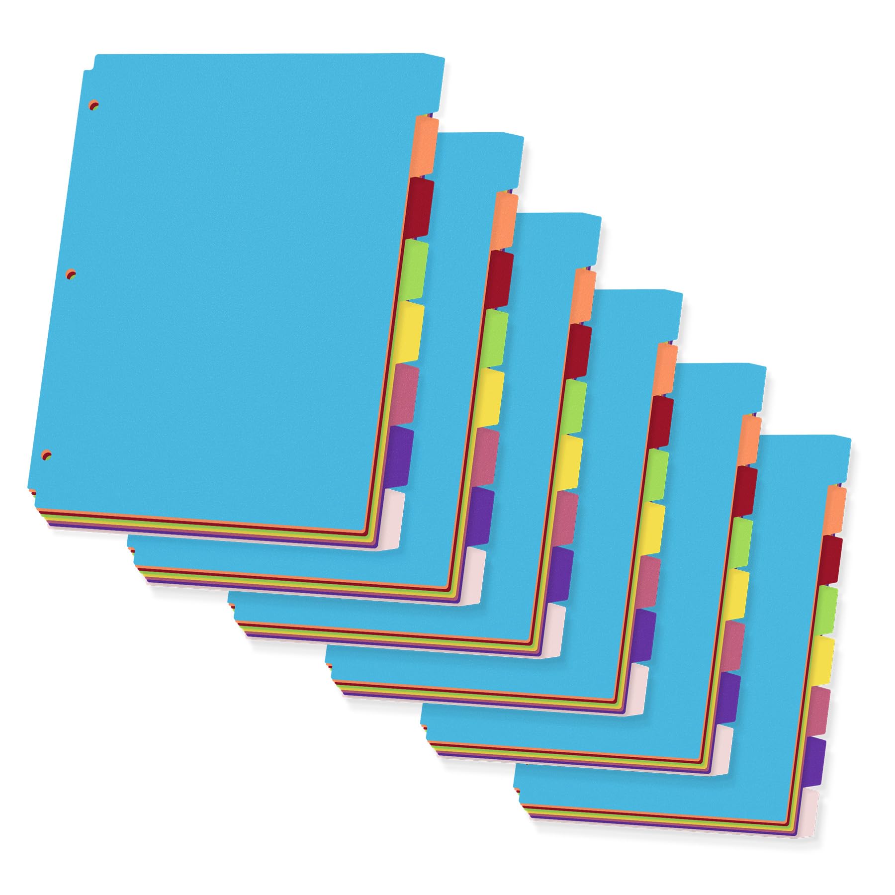 AKONEGE 48PCS/6 Set Binder Dividers with Tabs, 8-Tab Dividers for 3 Ring Binder, 3-Hole Punched Letter Size Plastic 3 Ring Binder Dividers for School