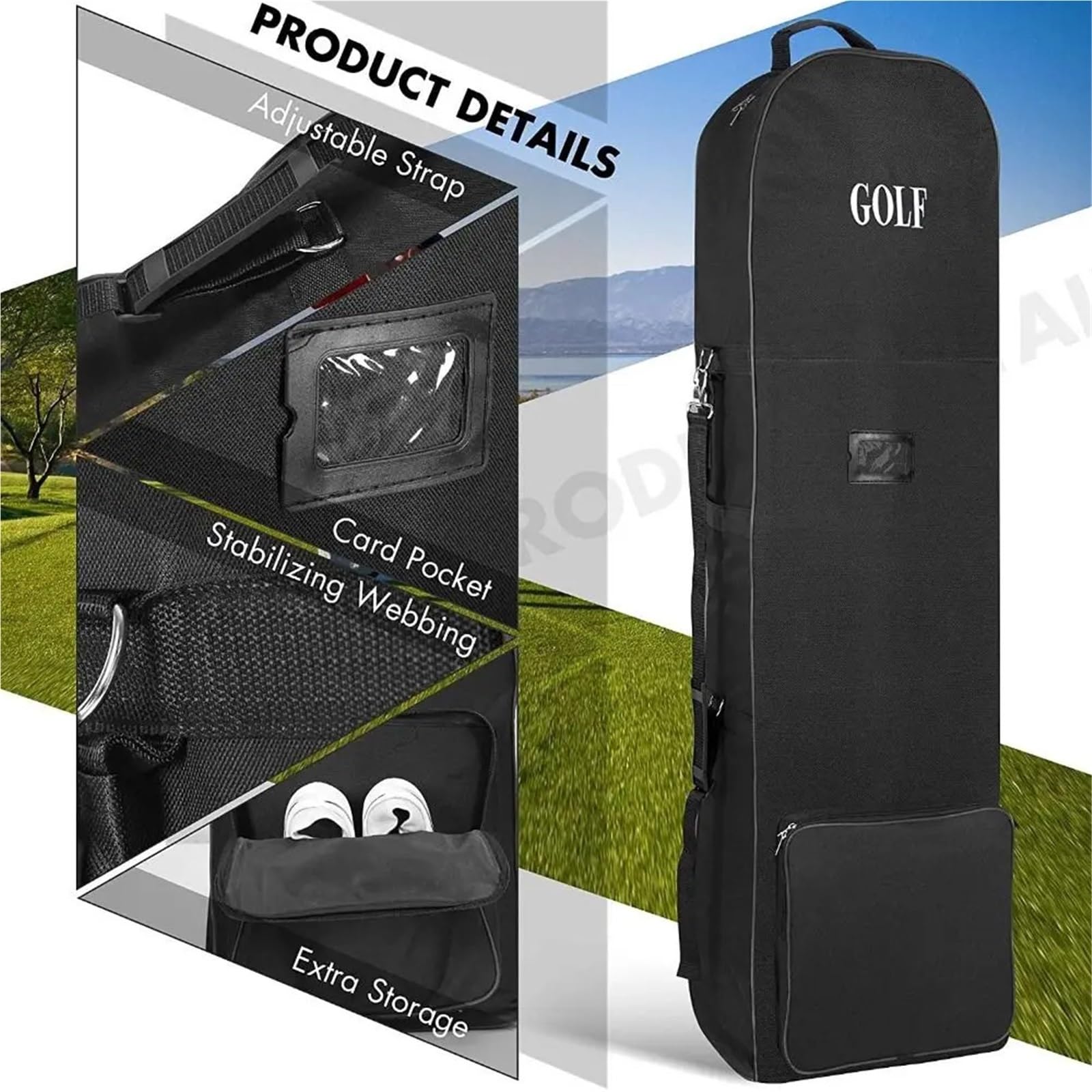 Funda para Bolsa De Golf Bolsa de Viaje Plegable for Palos Golf con Ruedas, Gran Capacidad Almacenamiento, Impermeable, 600D, Transporte aviación