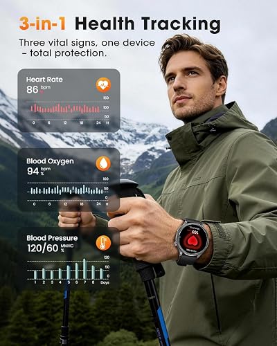 Men's Smart Watch with ECG+HRV, AI-GPT Smartwatch with Blood Pressure, Heart Rate, 24H Sleep Monitor, SpO2, 5ATM Waterproof, LED Lamp, 120+ Sports Modes for Android iOS Black - 3