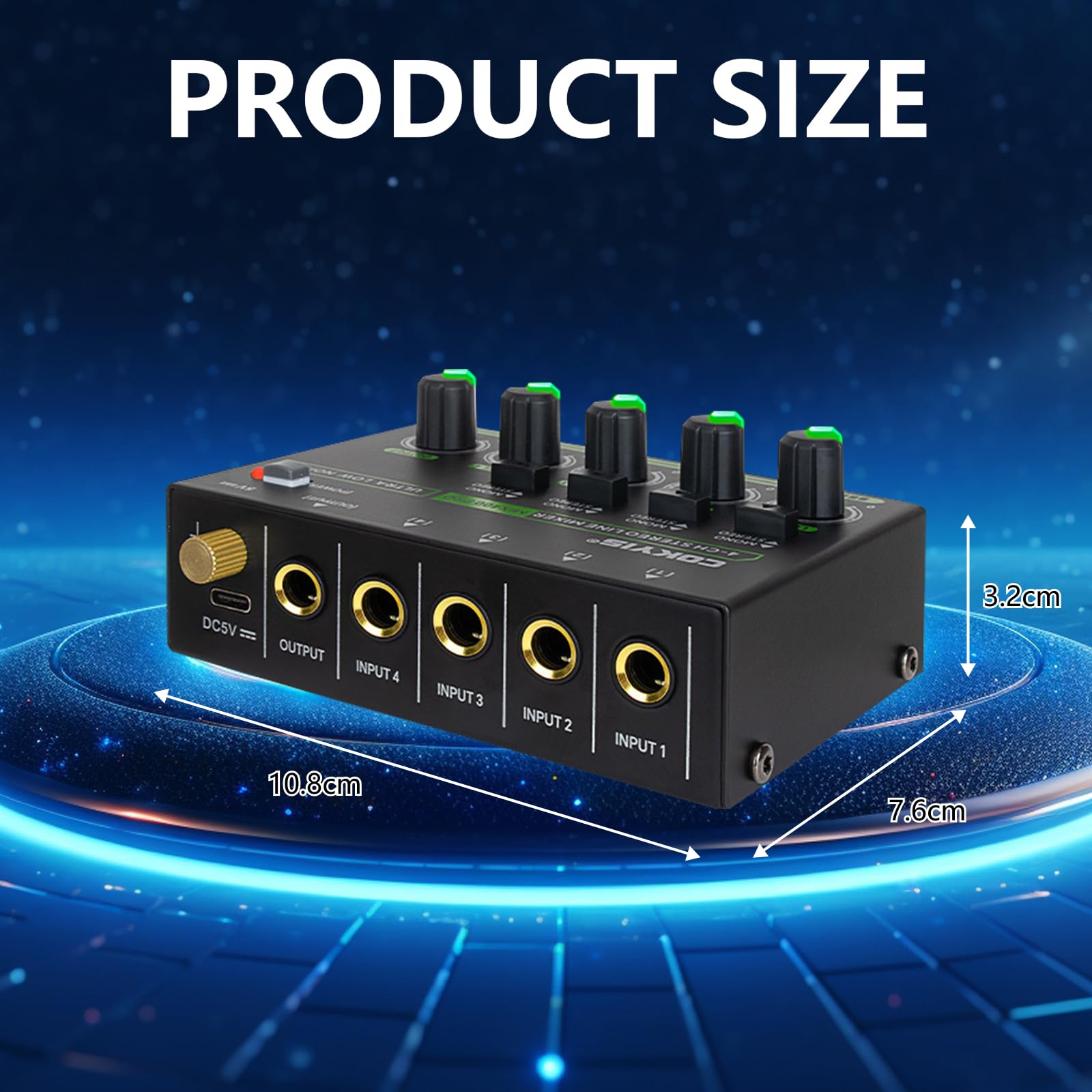4 Kanal Stereo Audio Mixer, Mischpult 4 Kanäle 6,35mm Audiomischer mit 4 Eingänge und 1 Ausgang Type-C Aufladen Audiomixer für Bandauftritte Bühnenauftritte Instrumentenübungen Musikaufnahmen