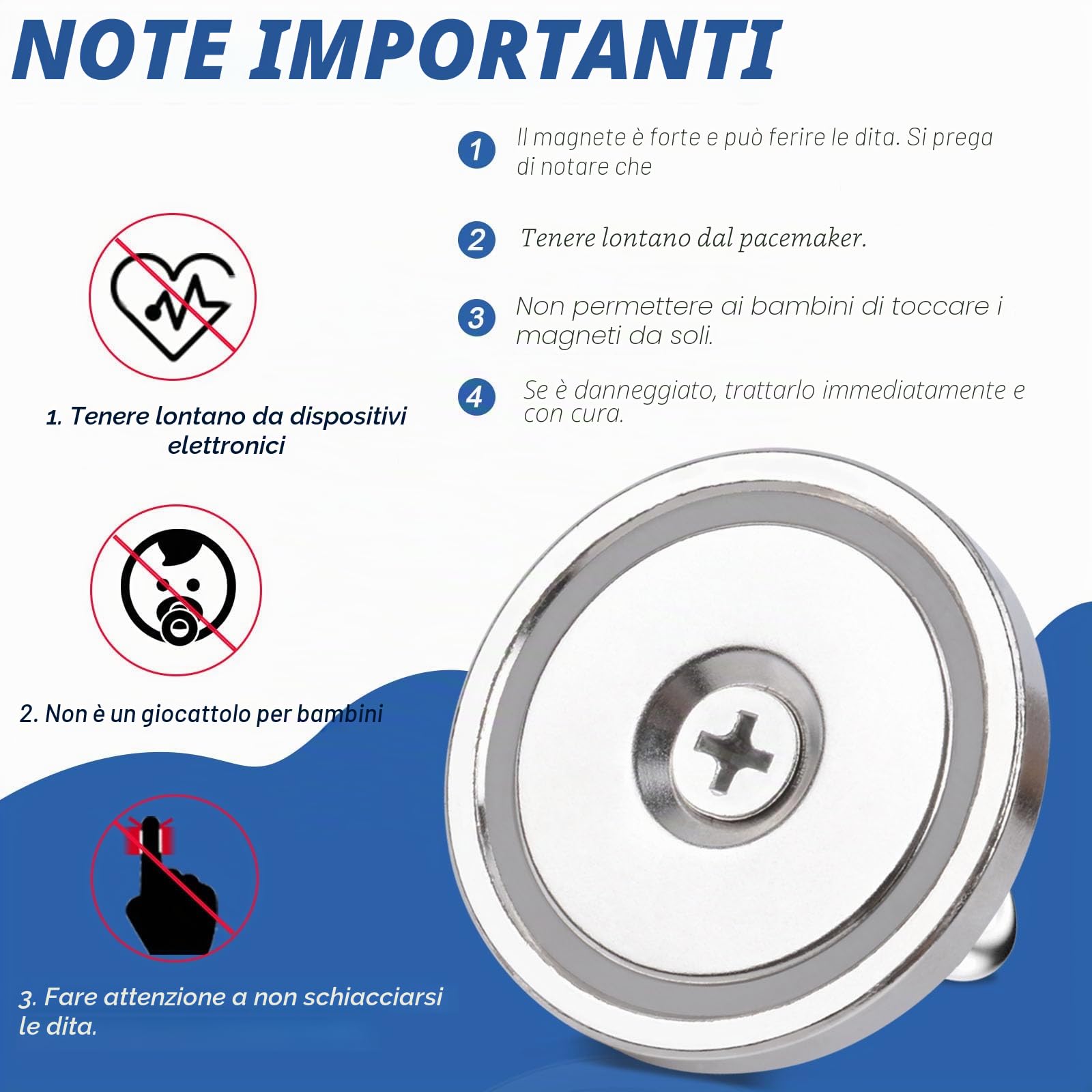 Magneti al Neodimio Extra Forti 42 mm 60kg Forza Magnete Da Pesca con Foro 2 Pezzi