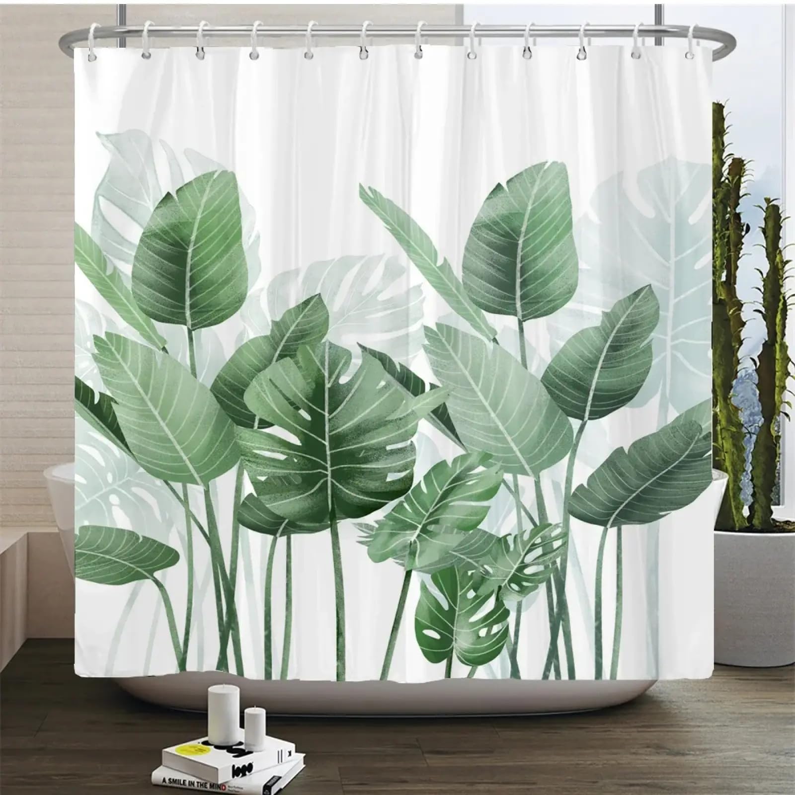 Rideau de douche aquarelle végétale de style bohème chic 182x183 cm textile premium