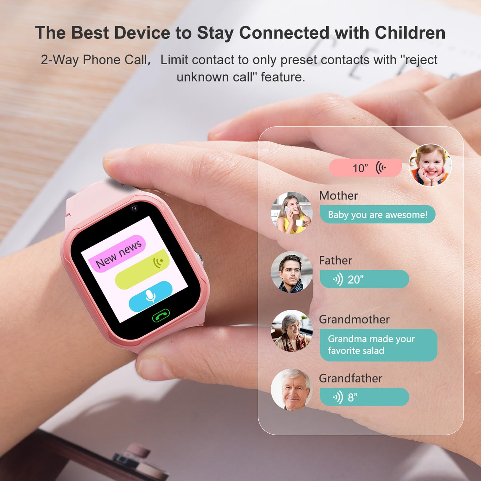 Reloj Inteligente para Niños 4G con Pantalla Táctil de 1,44 | Reloj de Videollamada para Niños, Rastreador LBS con Alarma SOS, Reloj de Teléfono con WiFi Habilitado para Niños y Niñas