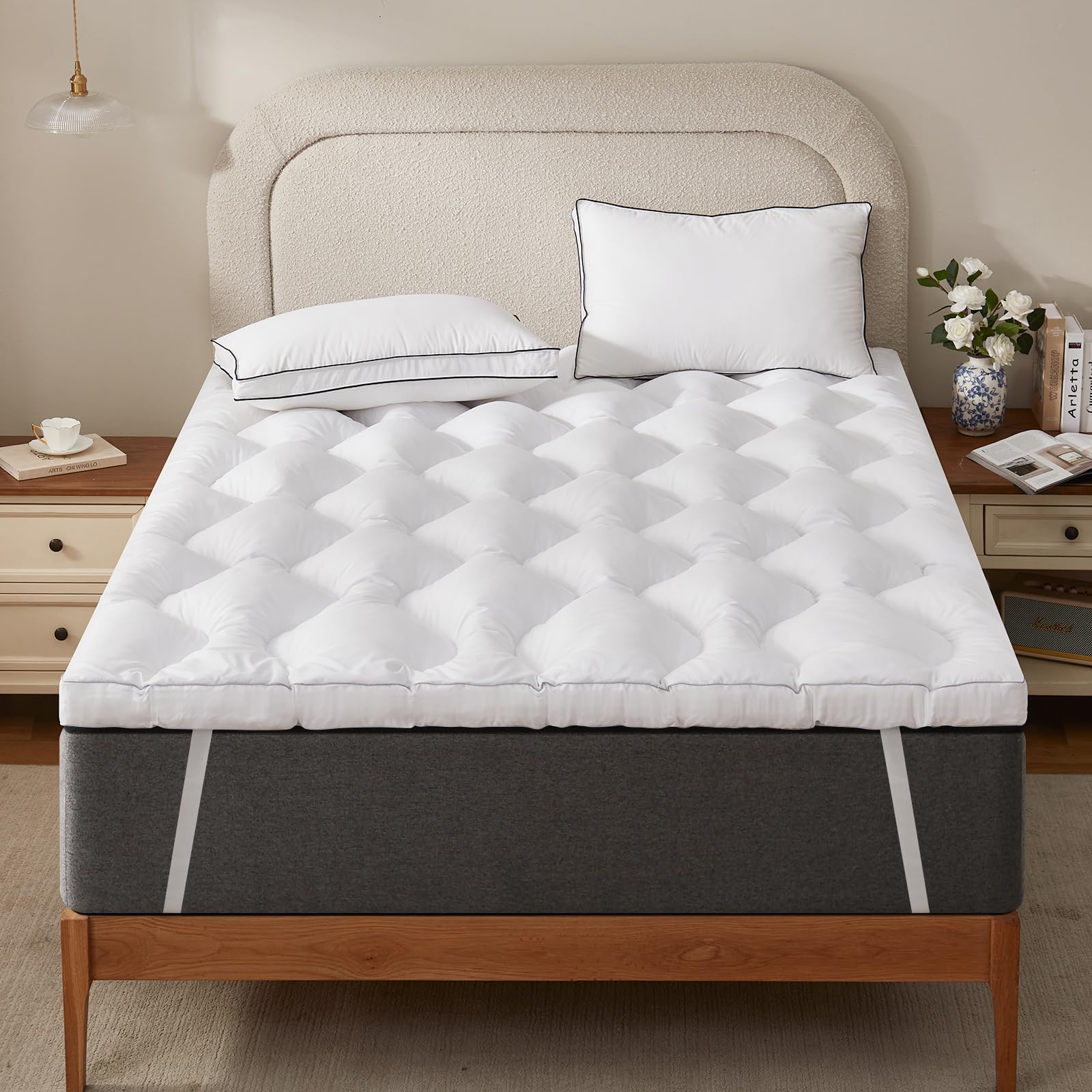 Decroom 3 Inch Memory Foam Mattress Topper Queen Size for Back Pain Relief, Thicked Down Alternative-Lined Mattress Pad，Filled with Breathable & Soft Memory Foam Pillow Top, 80x60x3 Inch