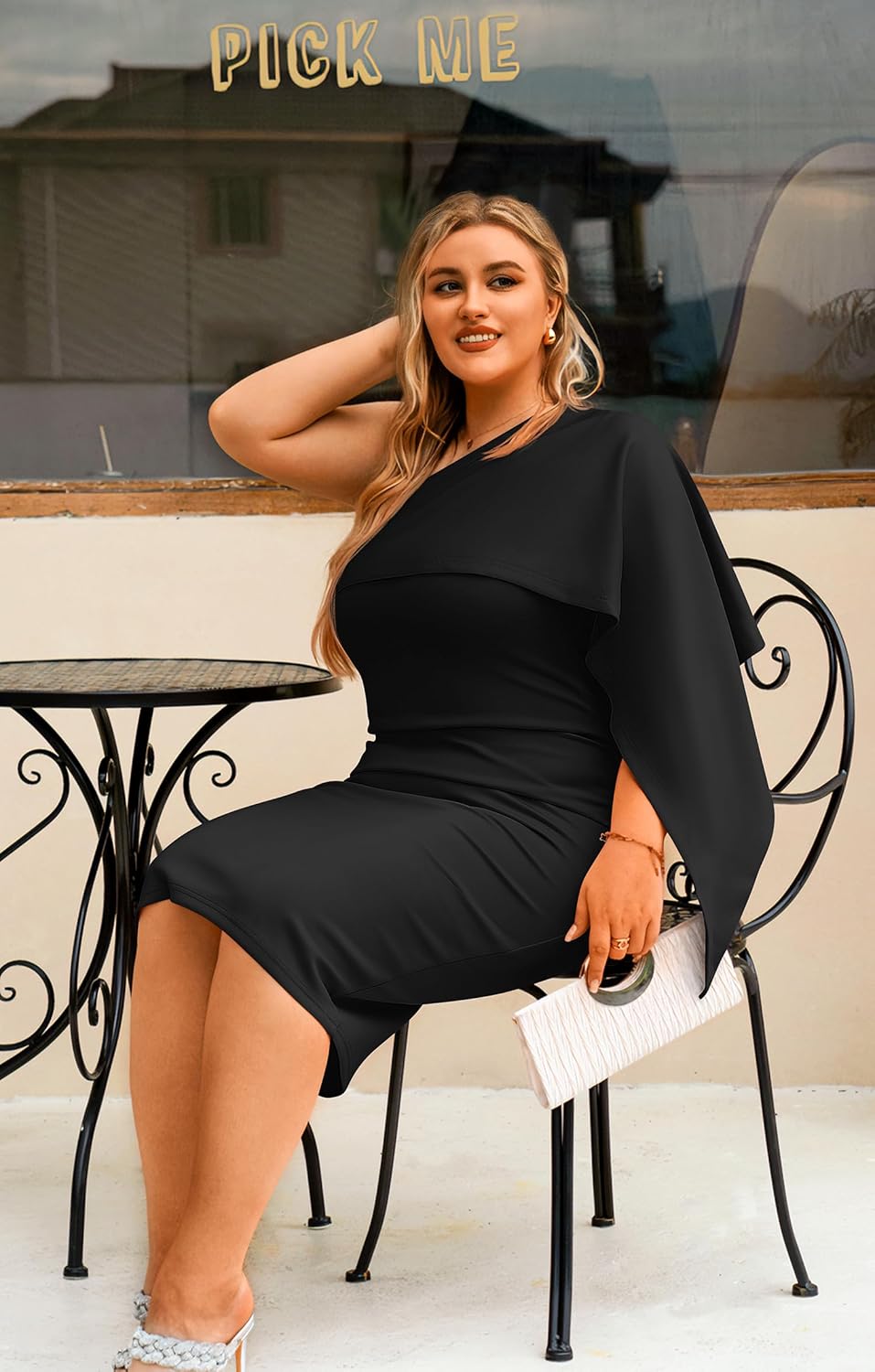 GOBLES Women's Summer Sexy One Shoulder Ruffle Bodycon Midi Cocktail Dress - Image 8