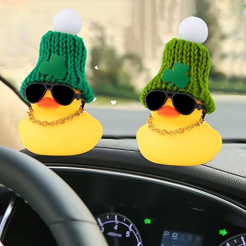 Miniatura 7 de wonuu Pato de goma decoraciones del día de San Patricio, patos de goma verdes, suministros de regalos de patos de la suerte, sombrero de tréboles