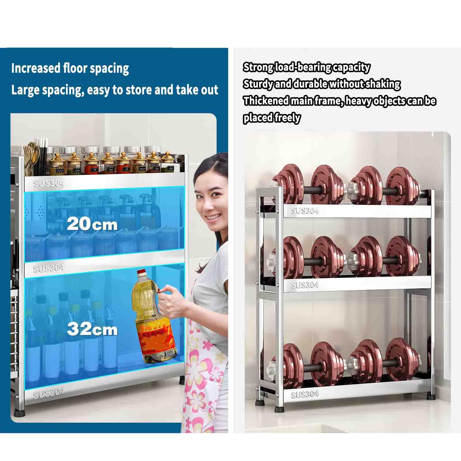 Portaspezie multifunzionale in acciaio inox da cucina (40 x 15 x 61,5 cm, argento), ideale per spezie, erbe, condimenti e accessori da cucina