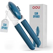 OOU Can Opener, Manual Stainless Steel Can Opener with Premium Zinc Alloy Construction, Large Turning Knob, Magnetic Lid Lifter and Ergonomic TPE Non-Slip Grip Handles, Blue