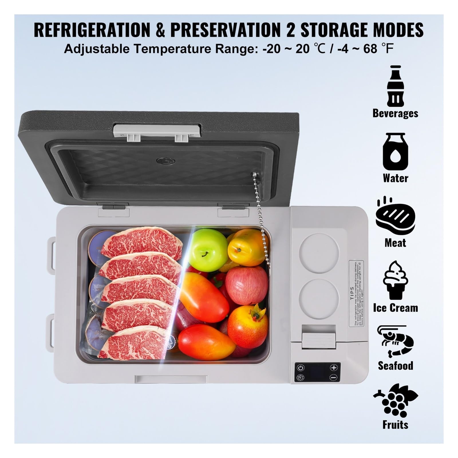 Refrigerador for Auto de 25L con reposabrazos, congelador de una Sola Zona, Rango Ajustable de -20 °C a 20 °C, 12/24 V CC y Enfriador de Hielo.