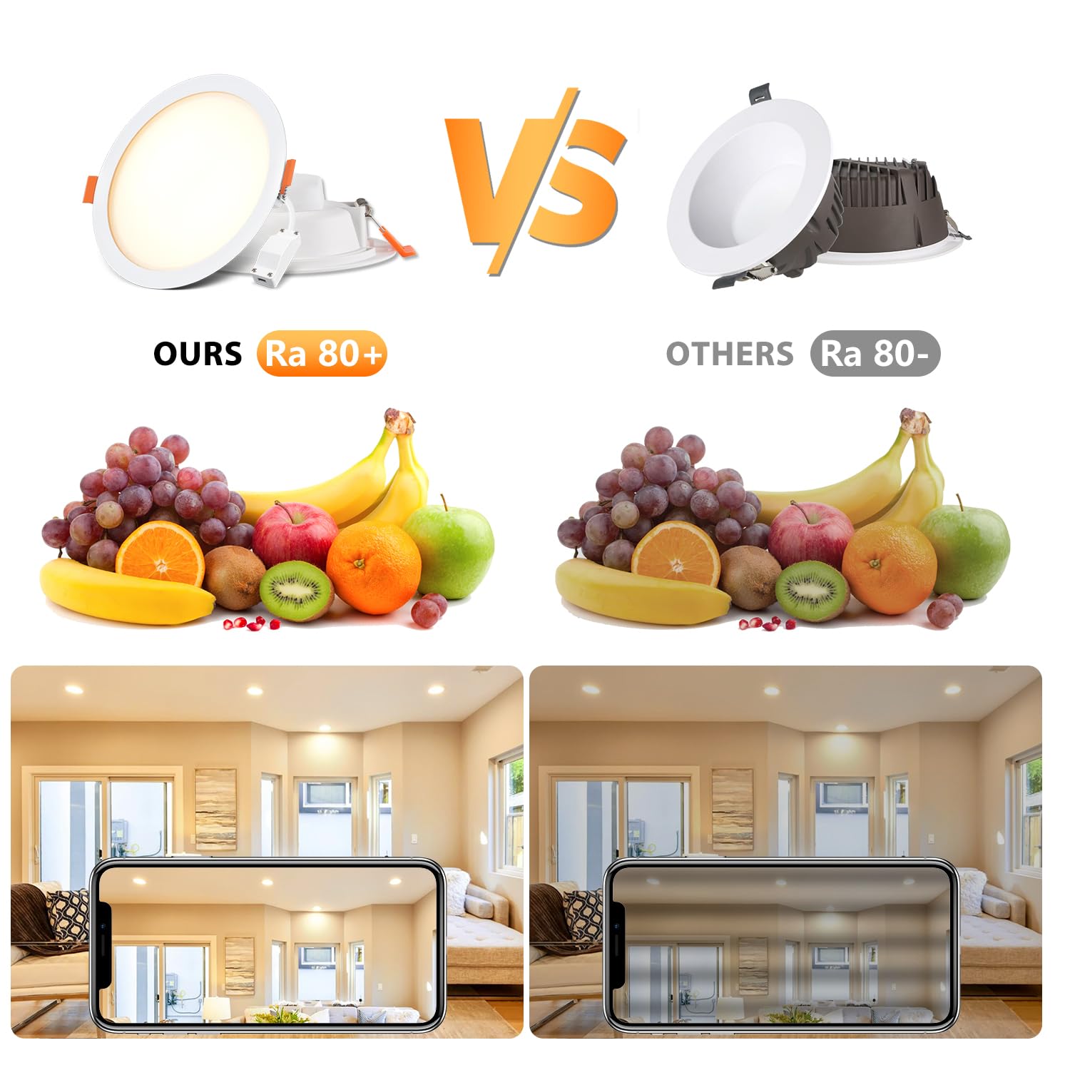 LVWIT Downlight LED Techo Superficie, Paneles Redondo Empotrable Lámparas de, Foco LED Empotrable-3000K/4000K/6500K para Techo(16W-Regulable) - Pack de 4 Unidades.[Clase de eficiencia energética F]