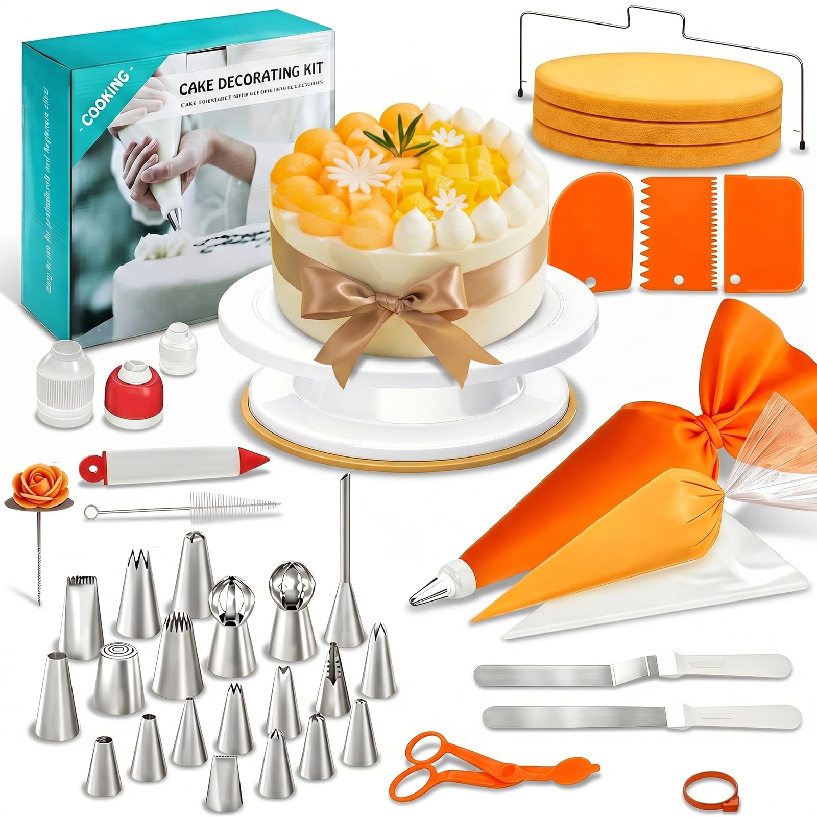Kit Patisserie Professionnel 61 Pièces avec 27.5cm Plateau Tournant Patisserie et 20 Douilles,Patisserie Accessoire avec Lisseur Gateau Patisserie,Coupe Gâteau,pour Débutants et Professionnels