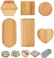 DIY Mosaic Bamboo Coasters Blank Base Trays 6 Pack - Various Shapes for Drinks, Plants, Crafts (Tiles Not Included)