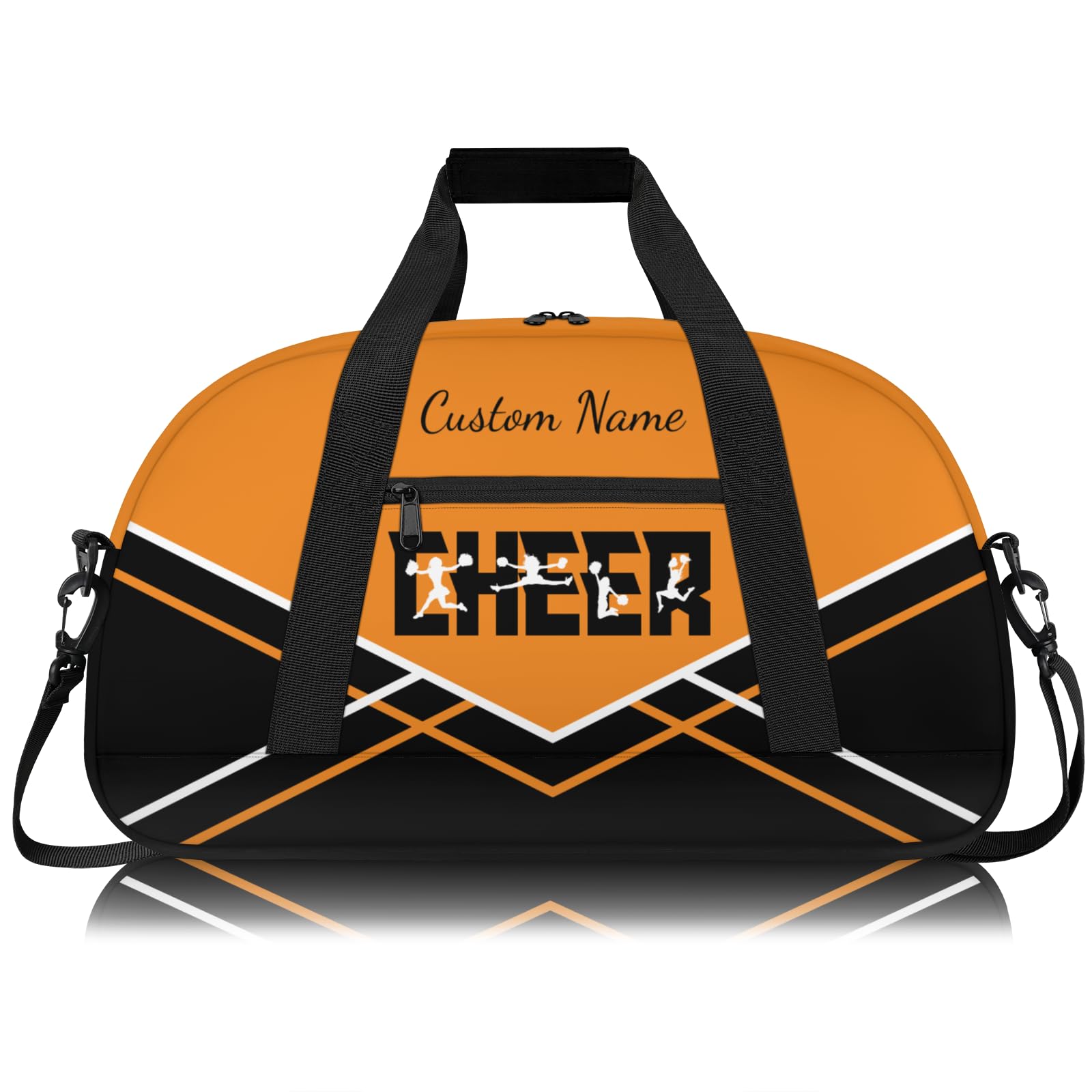Personalised Cheerleading Duffel Bag for Girls | Custom Name Waterproof Sports Bag for Cheer, Gym & Travel | Cheerleader Team Gifts Bag with Adjustable Shouler Strap, Black Orange