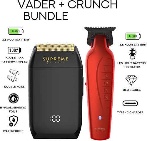 Miniatura 2 de Supreme Trimmer Vader Trimmer & Crunch Foil Shaver Kit de corte de pelo para barberos  Cortador de barba profesional DLC T-Blade ST3778 & STF602