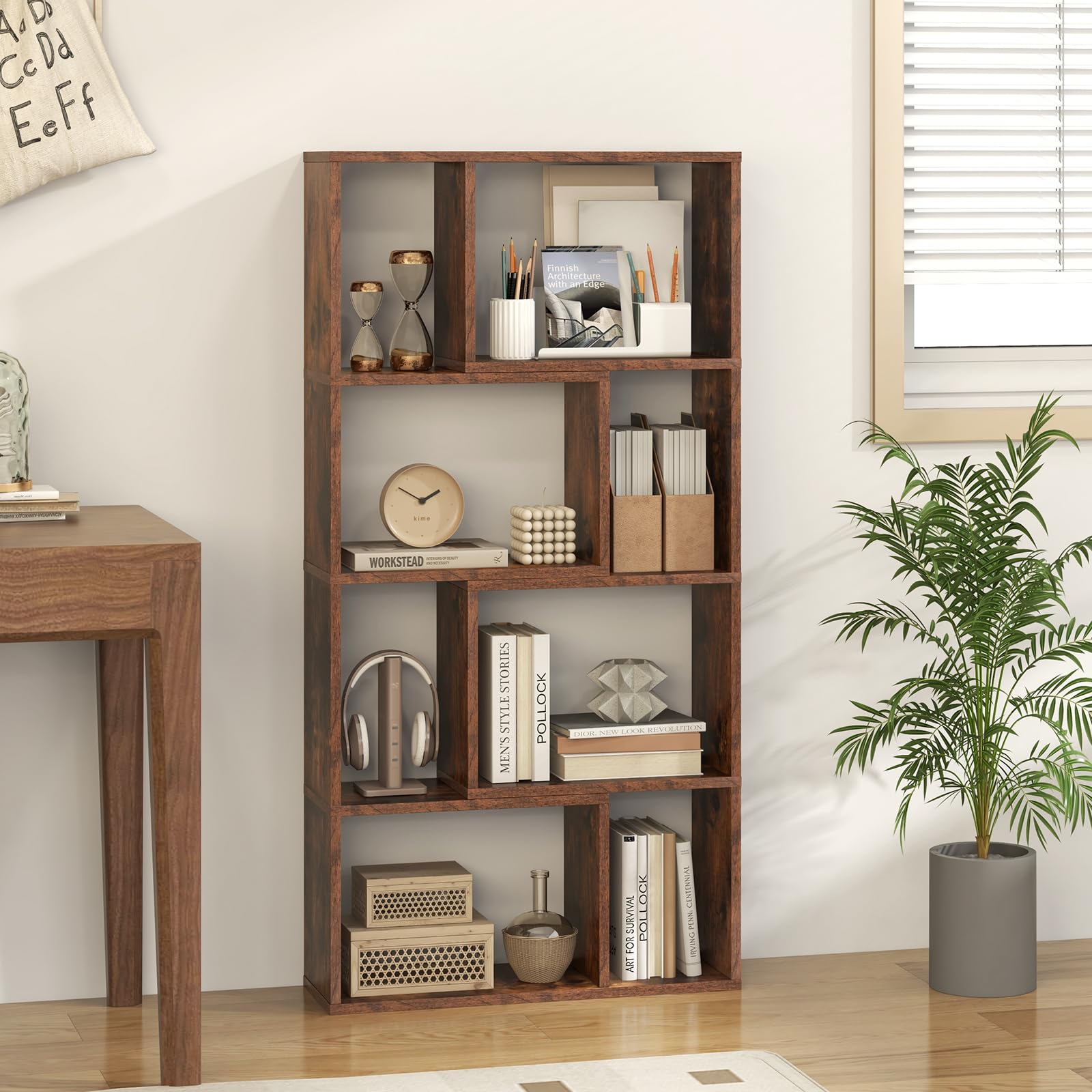 GIANTEX Libreria mobile portaoggetti a 8 cubi, mensola portaoggetti camera da letto con kit antiribaltamento, libreria in legno per soggiorno, ufficio, 60 x 20 x 120 cm (marrone)