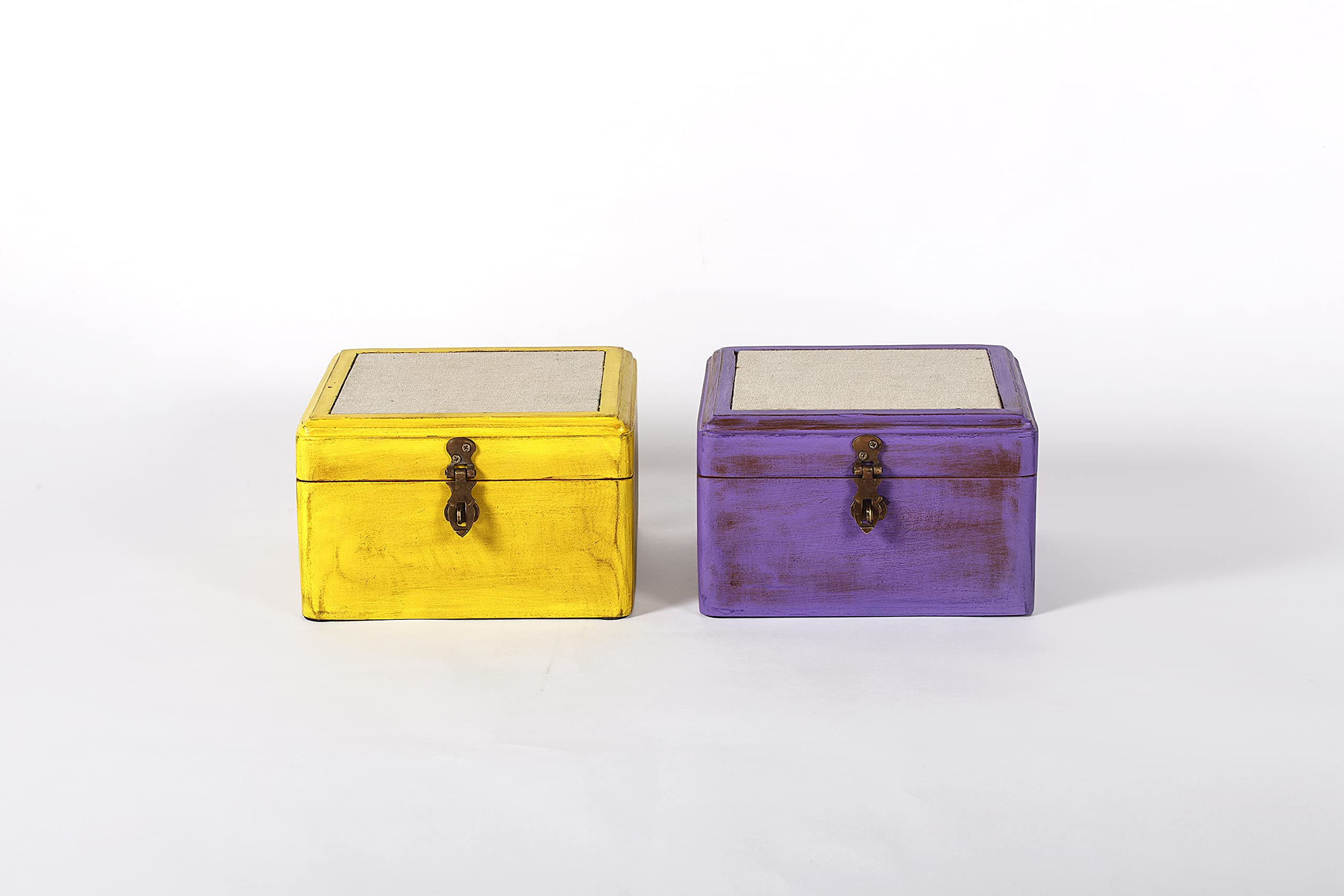 CONTRAST LIVINGCONTRAST LIVING Menva Wooden Decorative Hand Painted Storage Jewellery Antique Box (Yellow_Purple, Size- 15x15x08 cm)