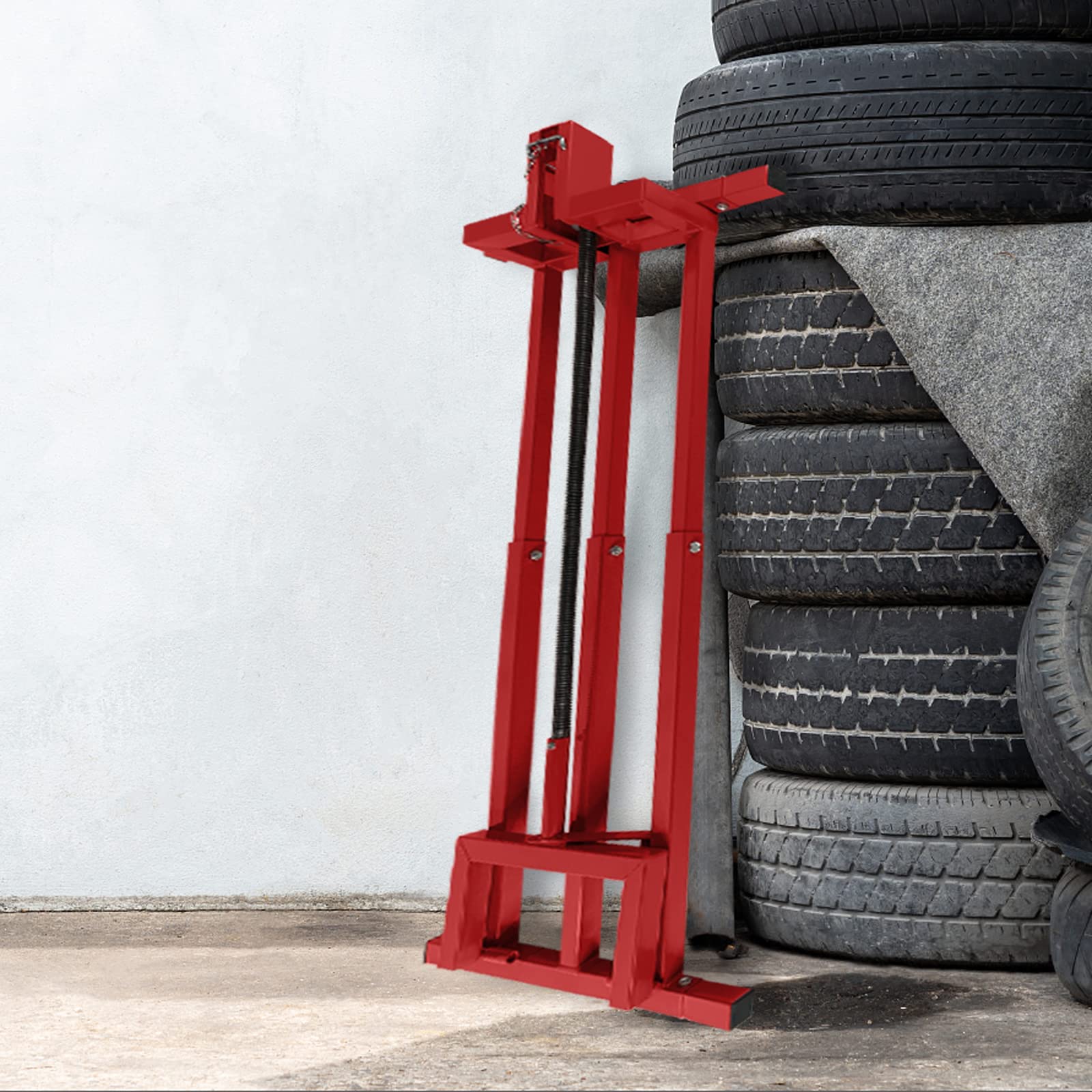 UISEBRT Rasentraktor Hebevorrichtung Rasenmäherheber Hebebühne Reinigungshilfe, Rasenmäher Jack Teleskop Rasentraktorheber Aufsitzmäher, bis max 400 kg, Rot