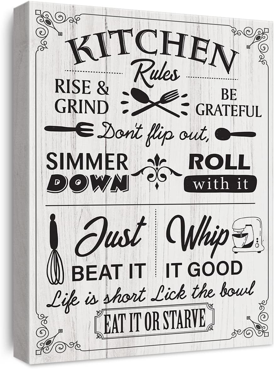 Rustic Country Kitchen Quotes Canvas Wall Art Funny Kitchen Canvas Prints Framed Cooking Paintings Artwork Ready to Hang Home Wall Decor 15x11.5 Inches