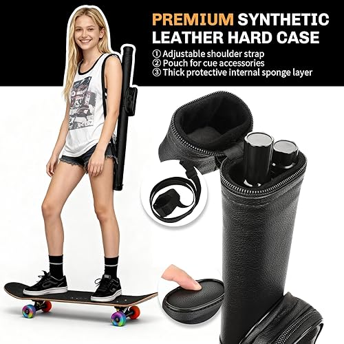 Miniatura 3 de Taco de piscina profesional con estuche rígido, taco de billar de arce canadiense de 58 pulgadas y punta arcoíris multicapa de 0.492 in, juego de